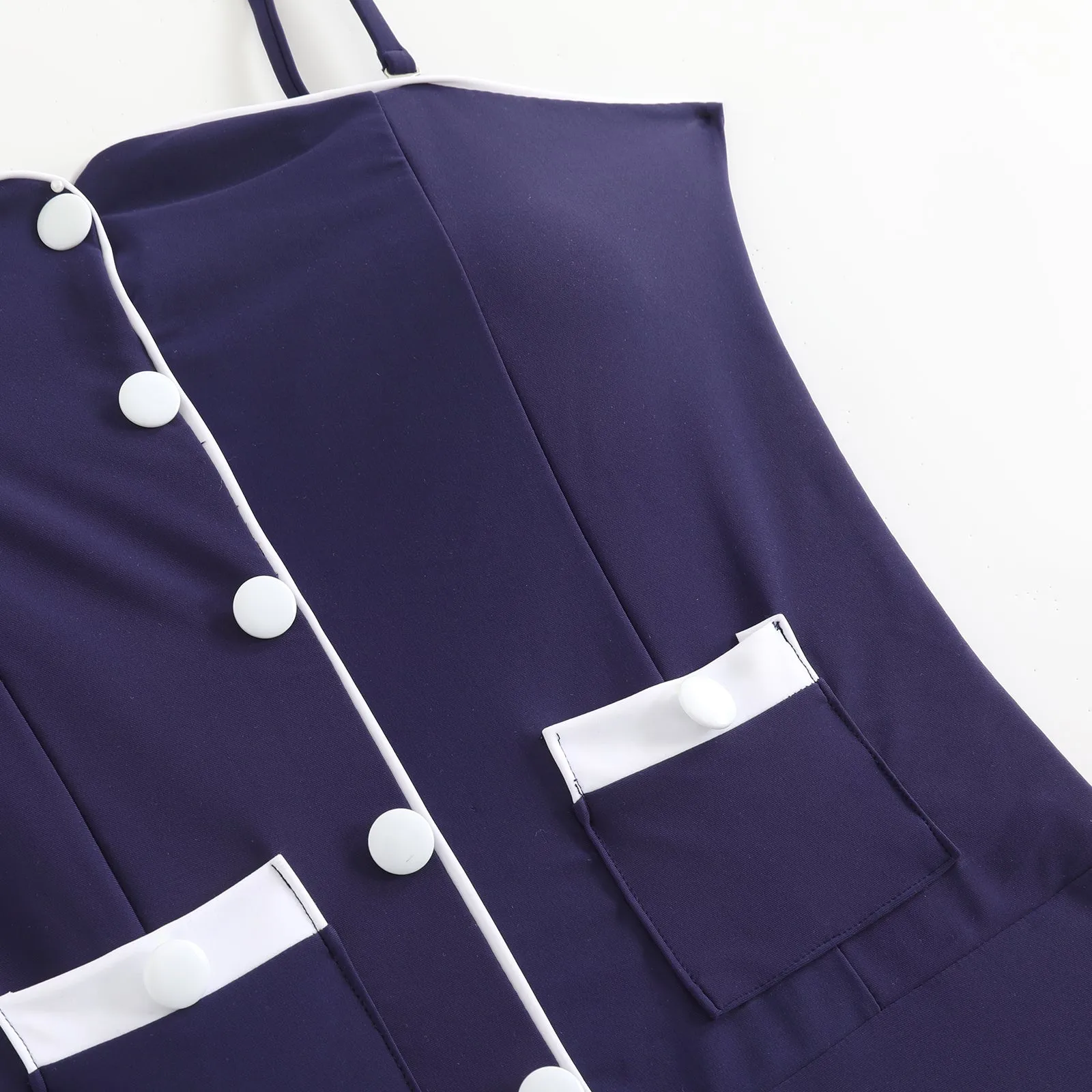 Dark Blue 1940s Button Spaghetti Strap One-piece Swimsuit sold by Retro Stage product image thumbnail 3