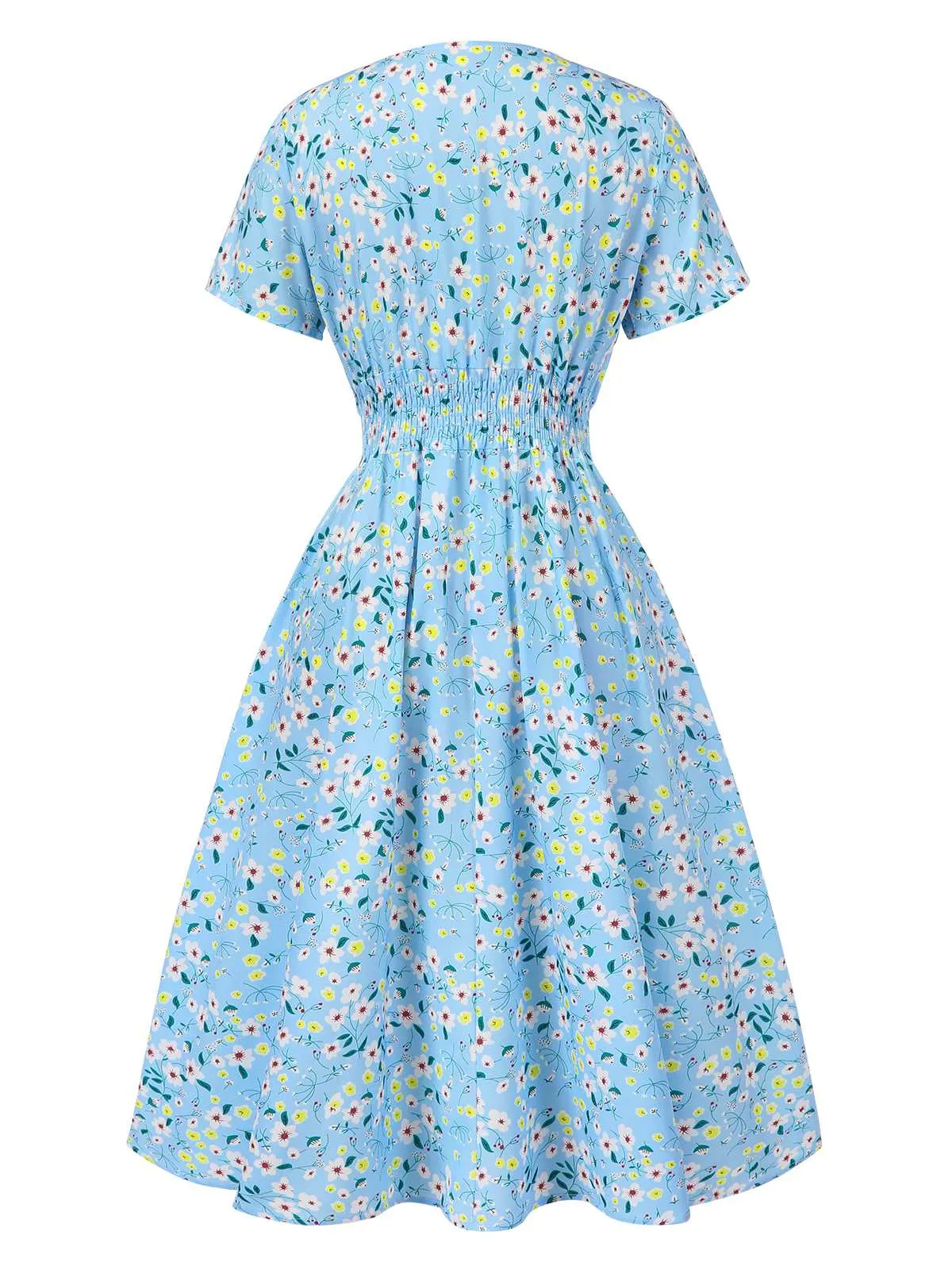 Sky Blue 1950s Floral V-Neck A-line Dress sold by Retro Stage product image thumbnail 3