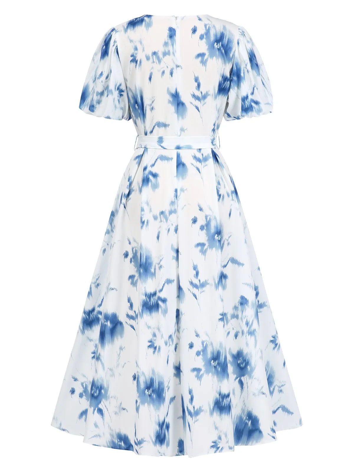 Light Blue 1950s Tie Dye Puff V-Neck Swing Dress sold by Retro Stage product image thumbnail 2