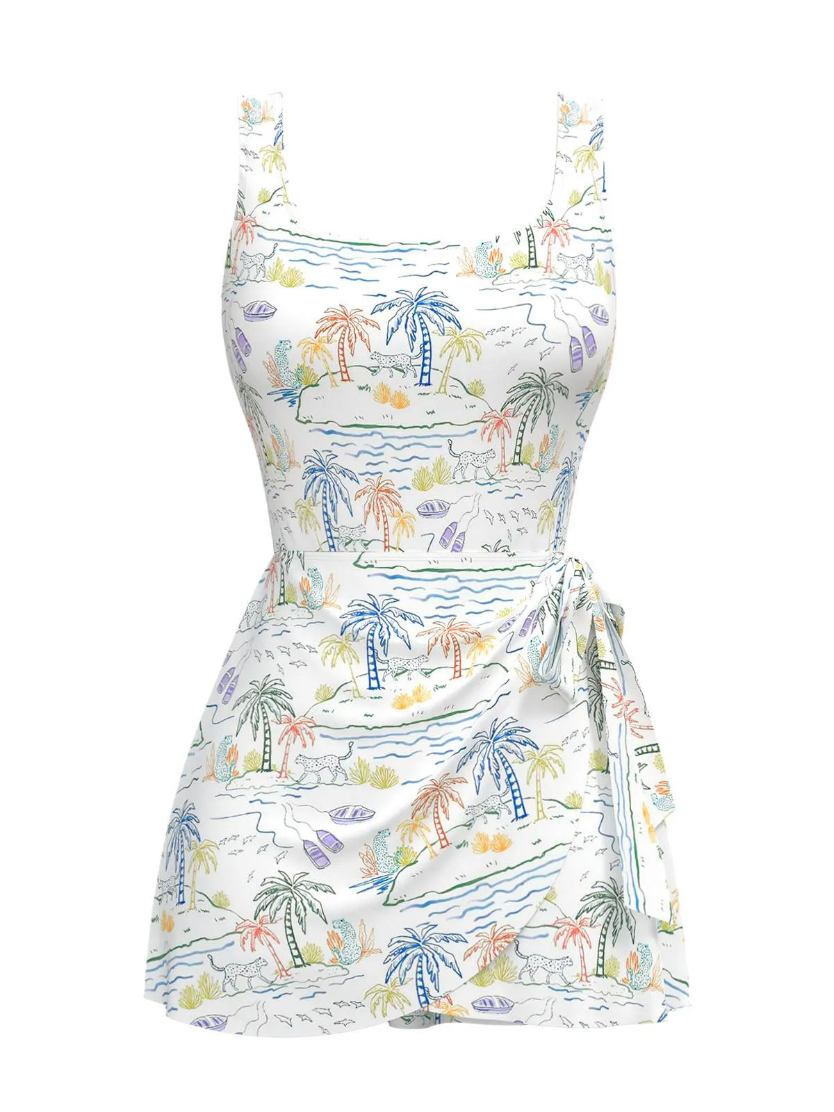 White 1940s Plant Print Square Neck Swimdress sold by Retro Stage
