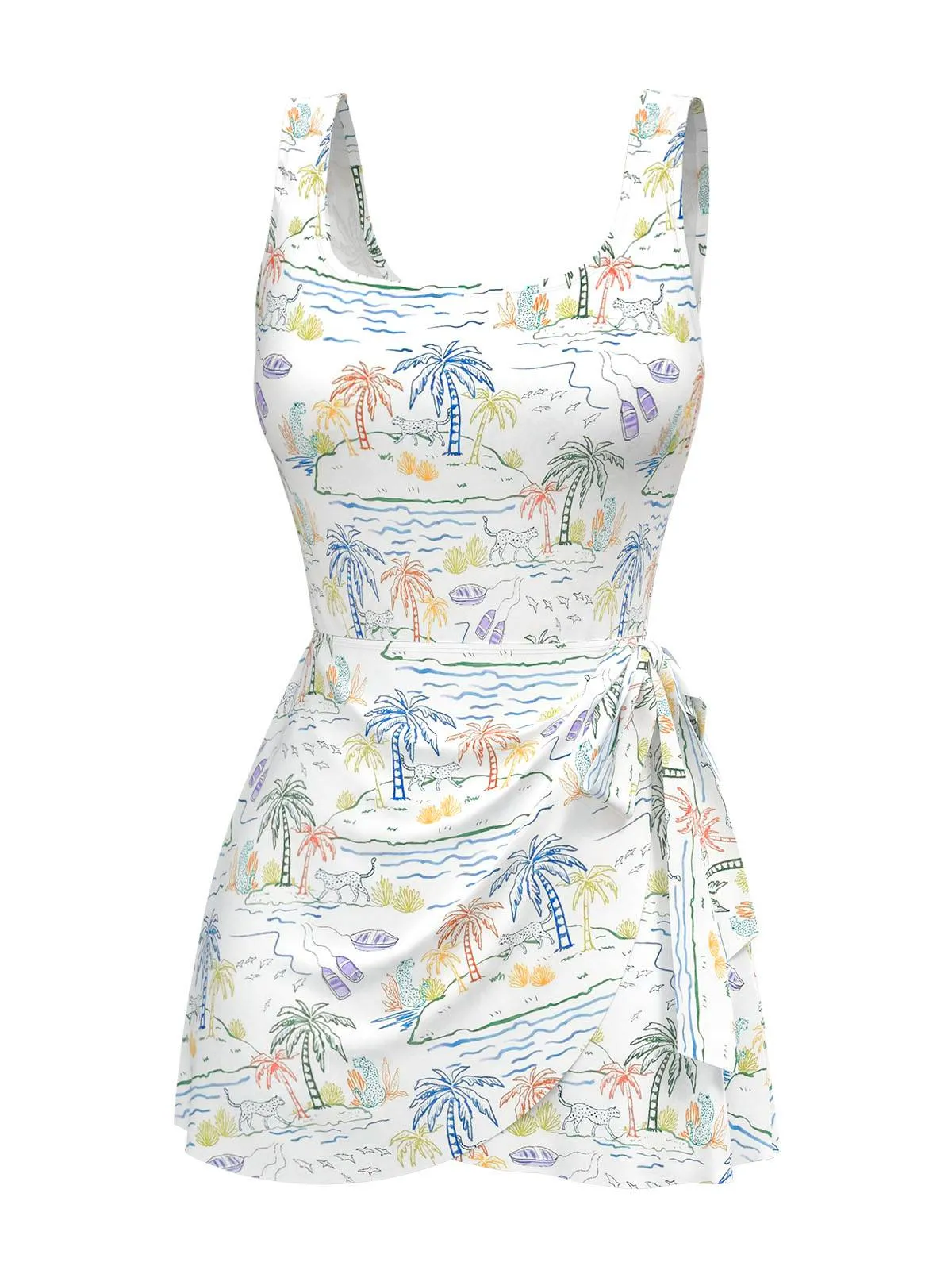 White 1940s Plant Print Square Neck Swimdress sold by Retro Stage product image thumbnail 2