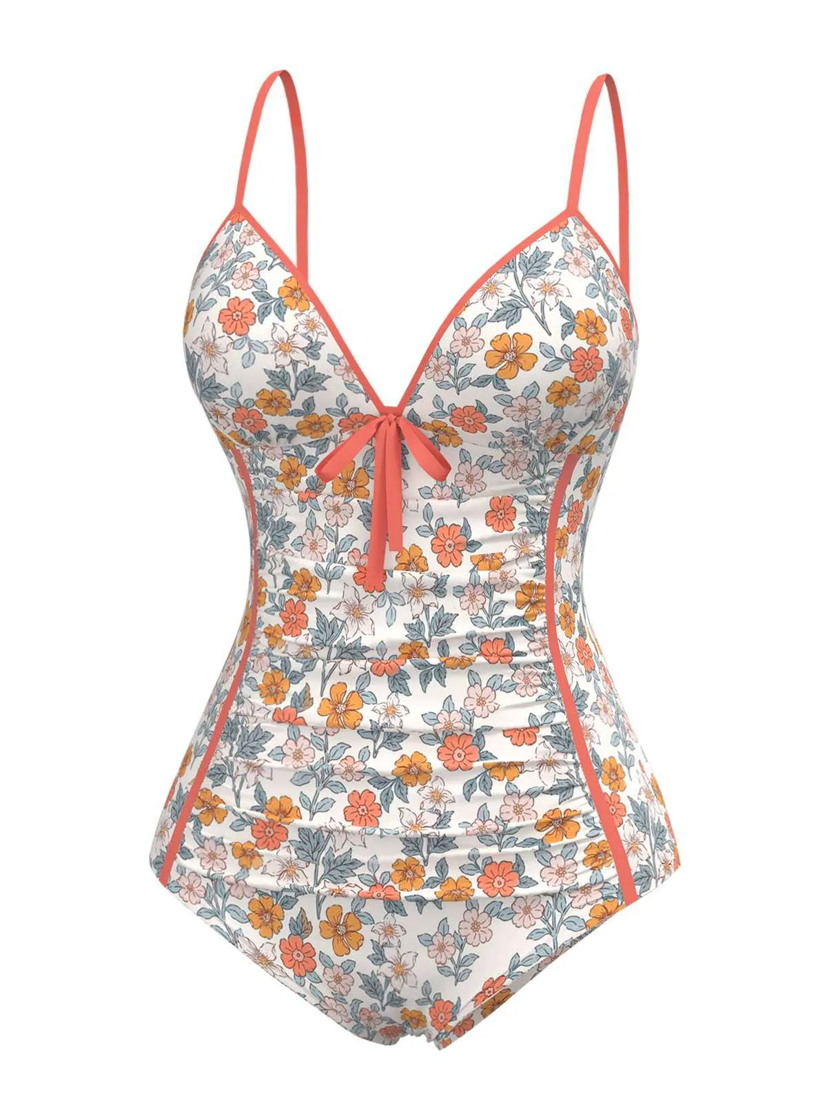 Orange 1960s Daisy Lace-Up One-Piece Swimsuit sold by Retro Stage product image thumbnail 2