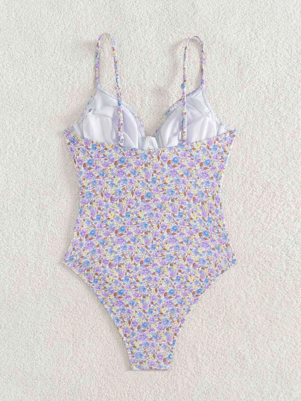 Purple 1950s Ditsy Floral Lace-Up One-Piece Swimsuit sold by Retro Stage product image thumbnail 4