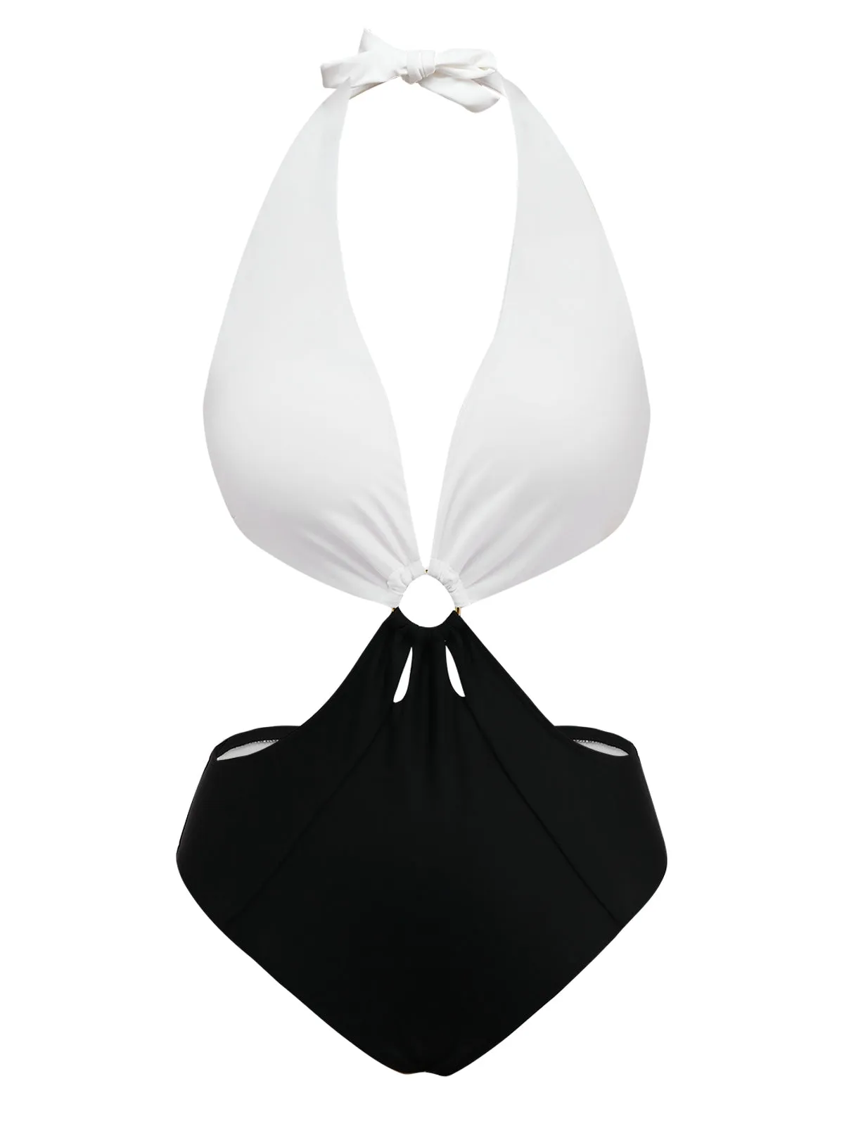 White 1960s Halter Deep V-Neck One-Piece Swimsuit sold by Retro Stage