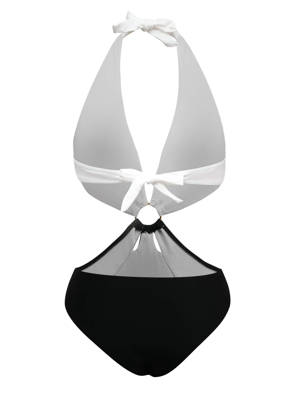 White 1960s Halter Deep V-Neck One-Piece Swimsuit sold by Retro Stage product image thumbnail 2