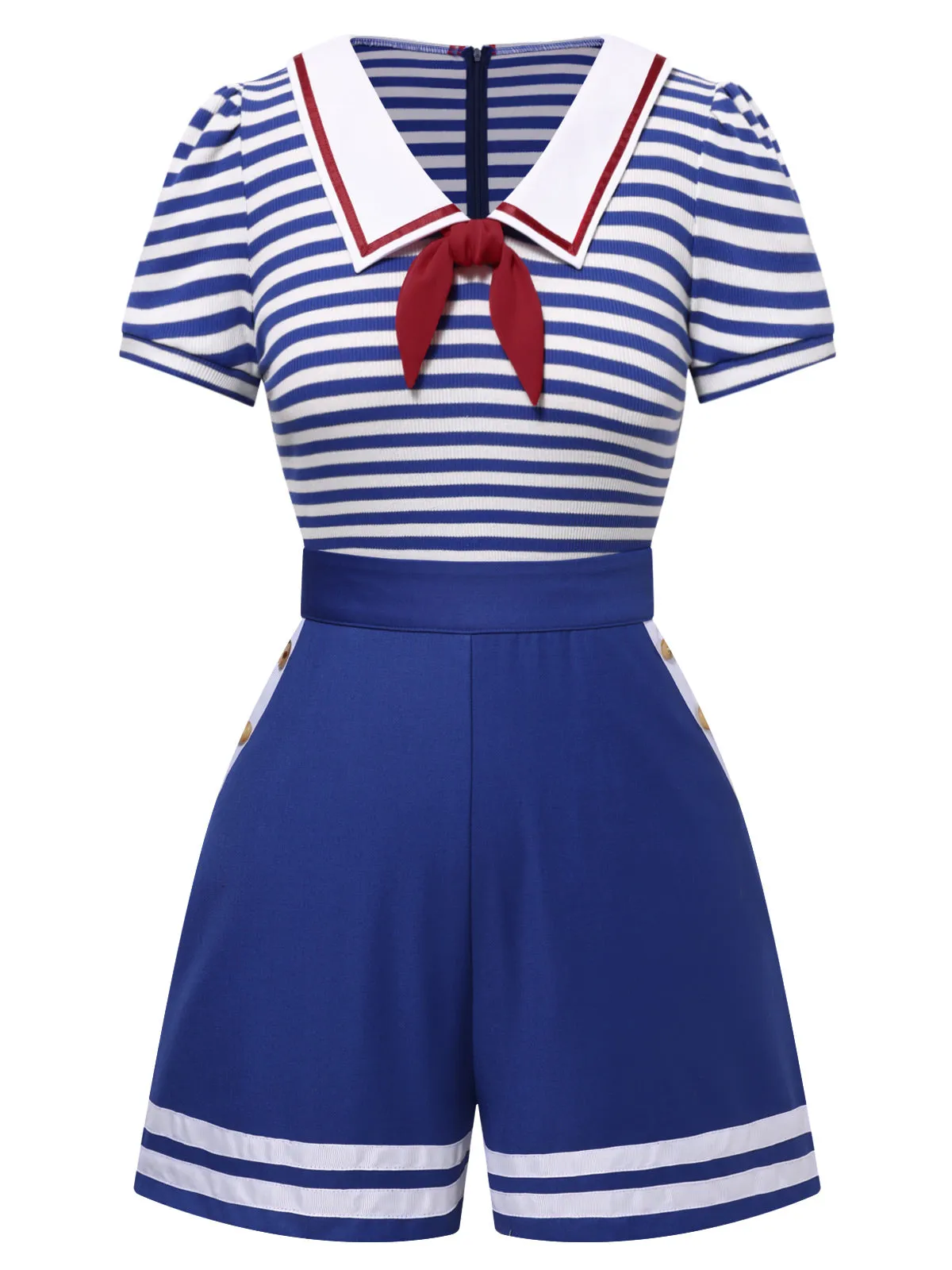 Blue 1950s Cotton Cravat Nautical Stripe Romper sold by Retro Stage product image thumbnail 3