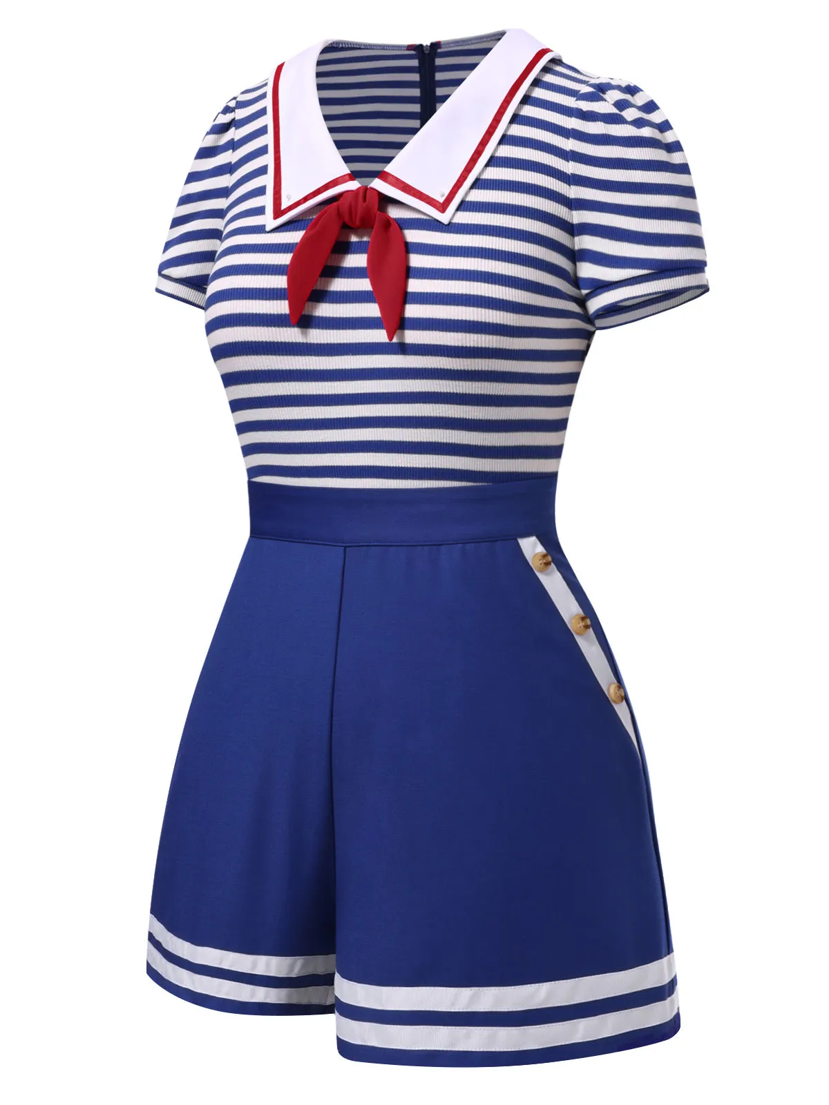 Blue 1950s Cotton Cravat Nautical Stripe Romper sold by Retro Stage product image thumbnail 4