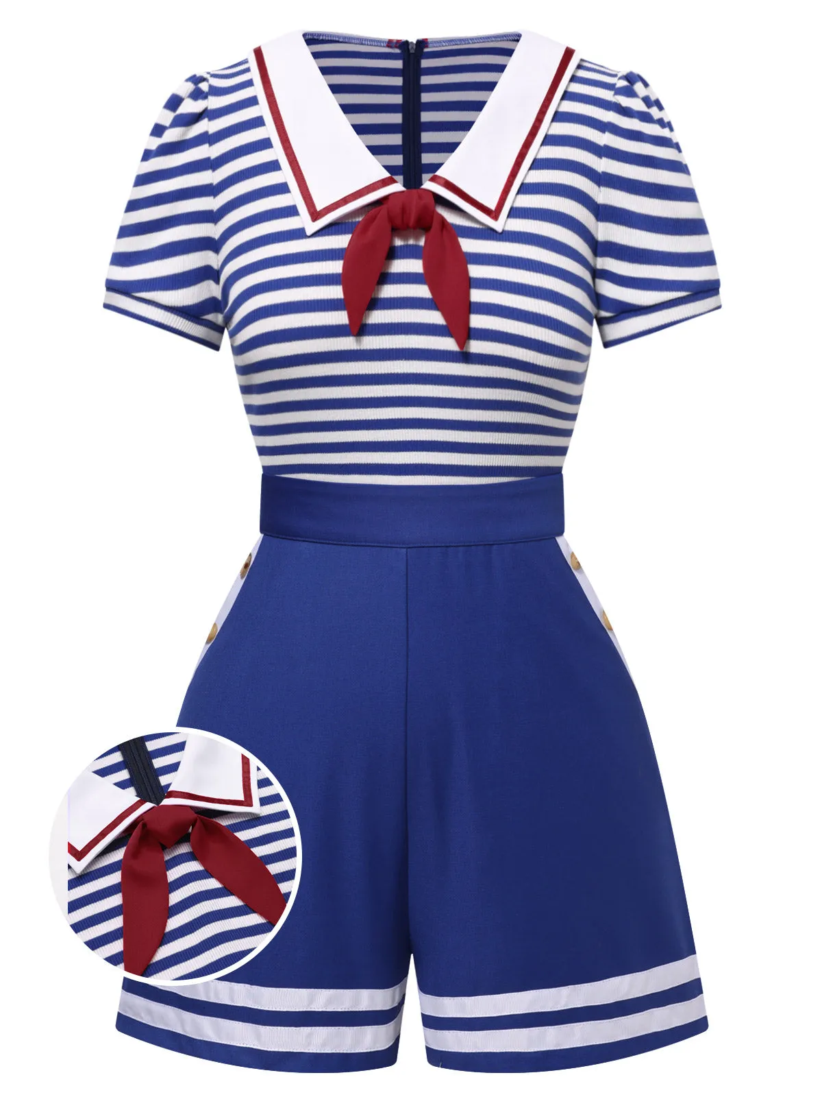 Blue 1950s Cotton Cravat Nautical Stripe Romper sold by Retro Stage product image thumbnail 2