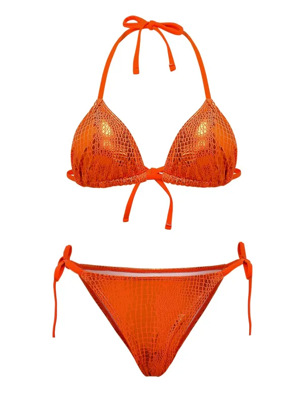 Orange 1960s Gilded Snakeskin Halter Bikini Set sold by Retro Stage
