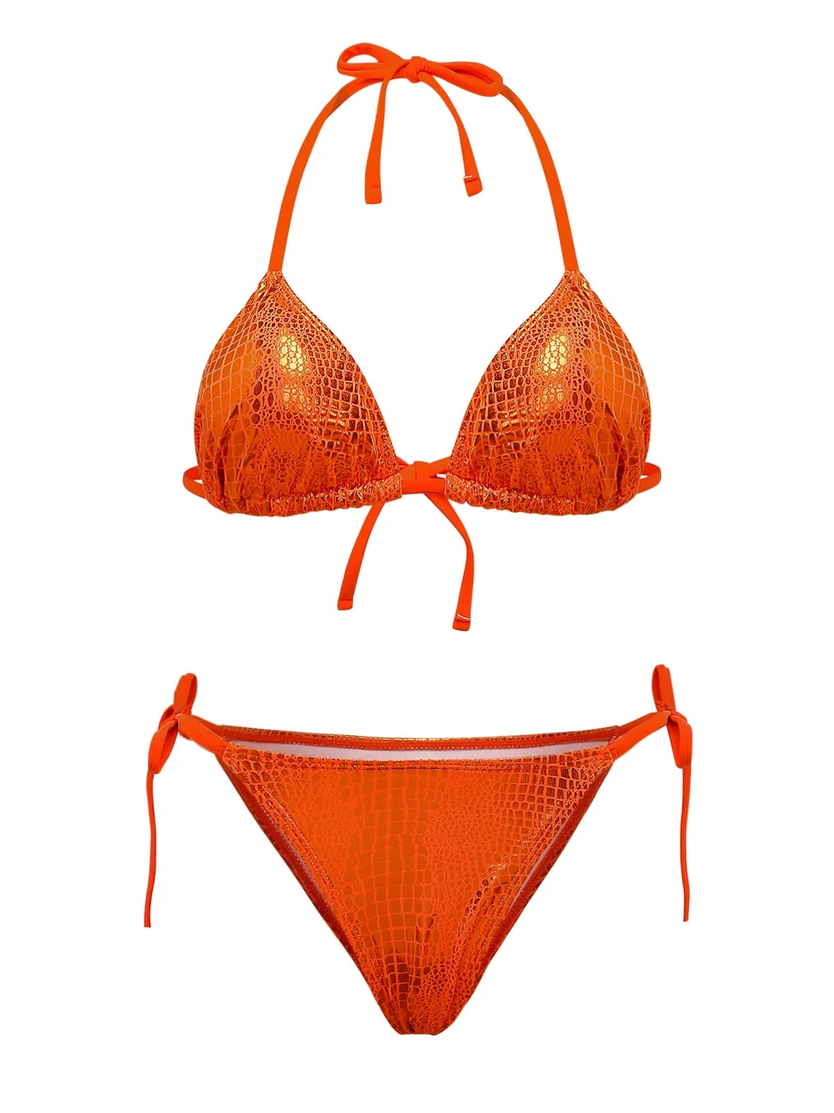 Orange 1960s Gilded Snakeskin Halter Bikini Set sold by Retro Stage