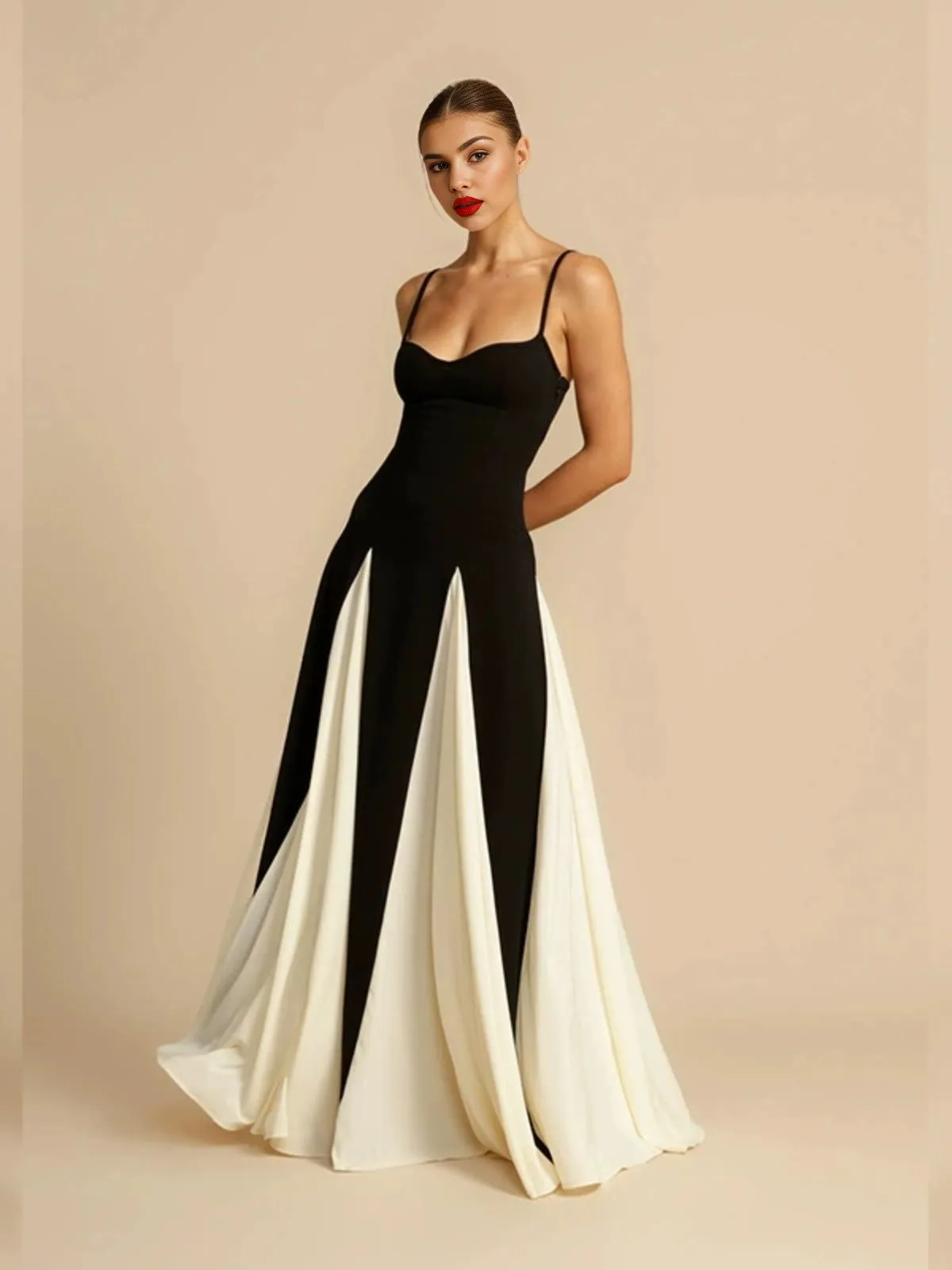 Black & White 1930s Solid Patchwork Maxi Dress sold by Retro Stage product image thumbnail 4