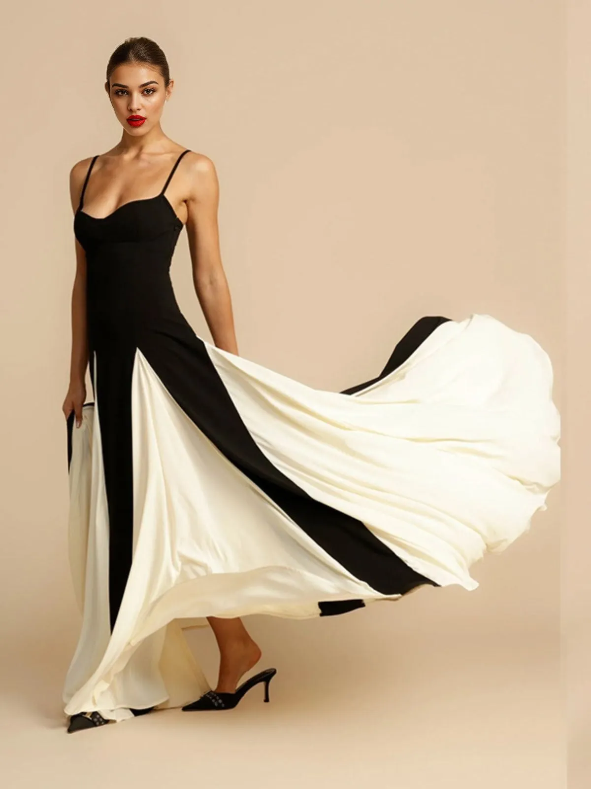 Black & White 1930s Solid Patchwork Maxi Dress sold by Retro Stage product image thumbnail 3