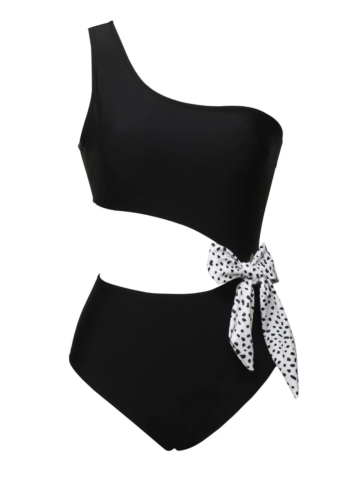 1940s Solid Waist Hollow Dots Bow Patchwork Swimsuit sold by Retro Stage