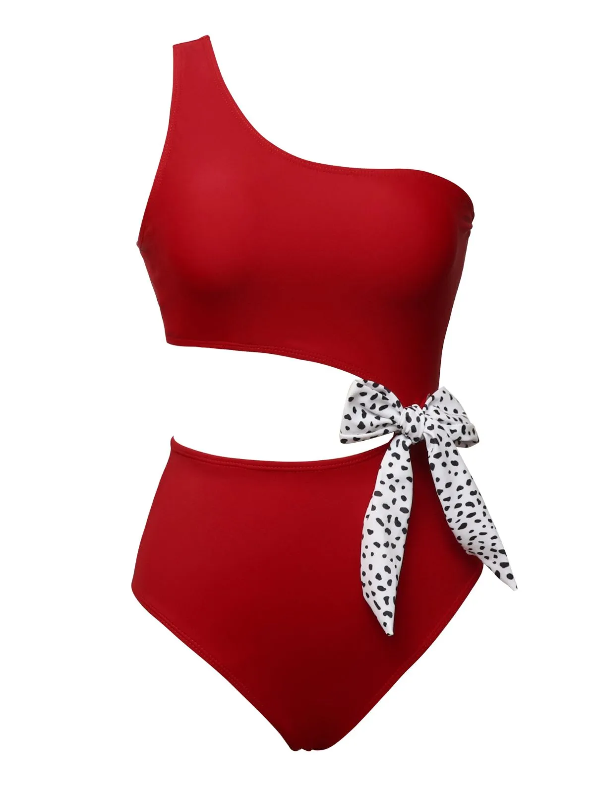 1940s Solid Waist Hollow Dots Bow Patchwork Swimsuit sold by Retro Stage product image thumbnail 3