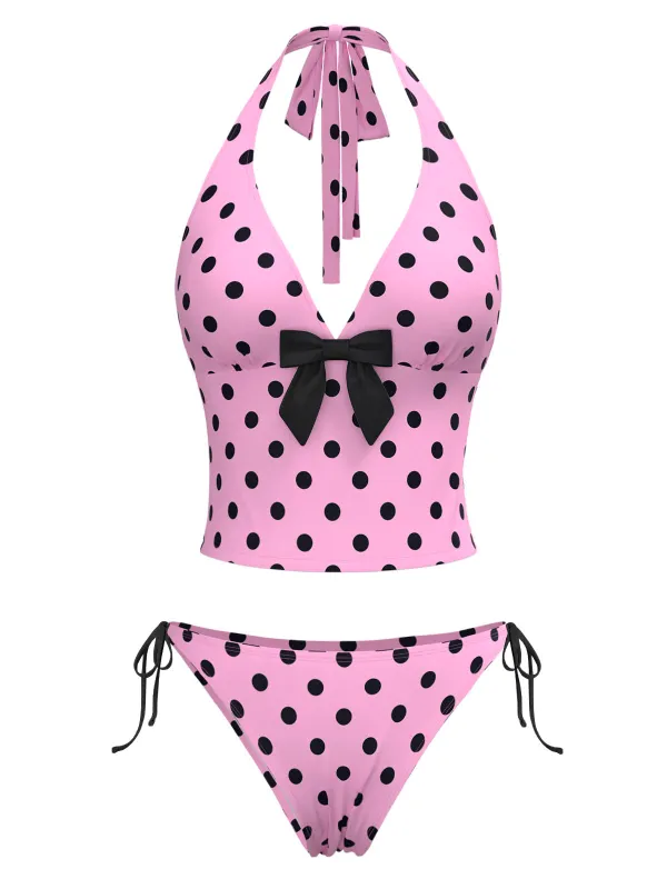 1970s Halter Polka Dots Bow Bikini Set sold by Retro Stage