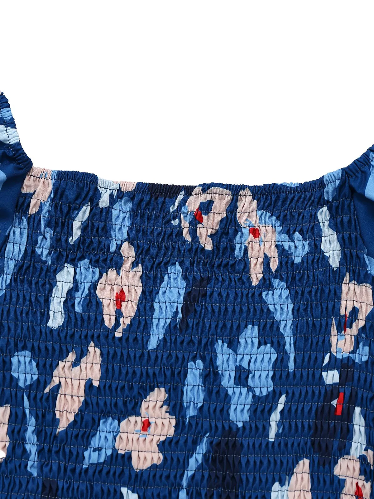 Blue 1940s Floral Puff Sleeves Off-Shoulder Dress sold by Retro Stage product image thumbnail 3