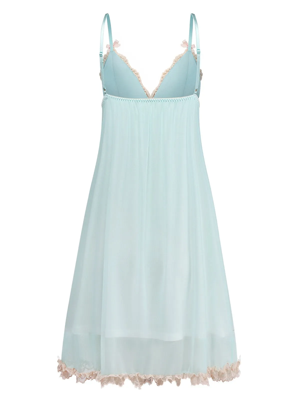 Green 1960s Mesh Lace Patchwork Bow Straps Nightdress sold by Retro Stage product image thumbnail 2