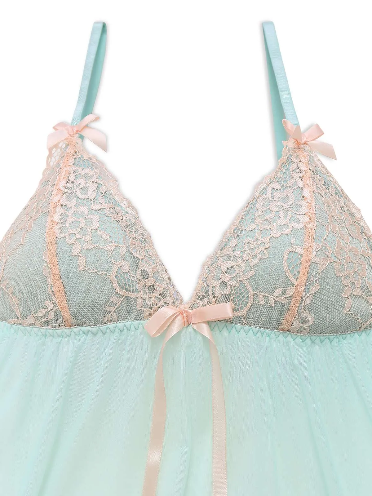 Green 1960s Mesh Lace Patchwork Bow Straps Nightdress sold by Retro Stage product image thumbnail 3