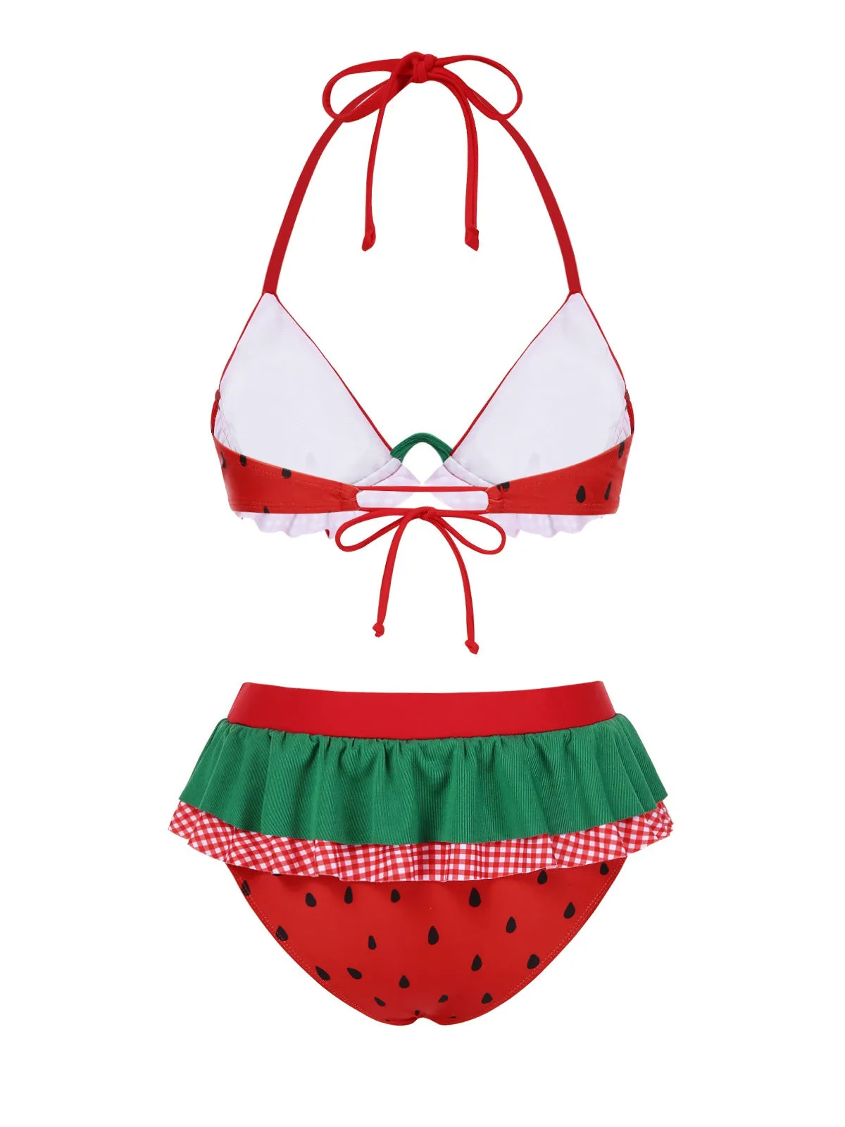 Red 1950s Watermelon Ruffled Bikini Set sold by Retro Stage product image thumbnail 4