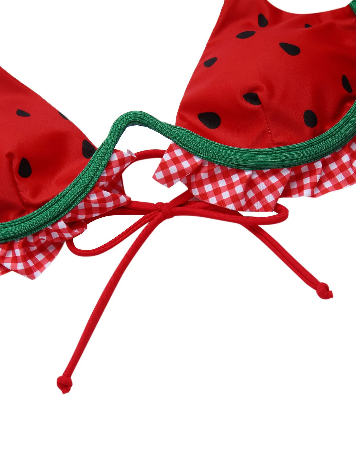 Red 1950s Watermelon Ruffled Bikini Set sold by Retro Stage product image thumbnail 5