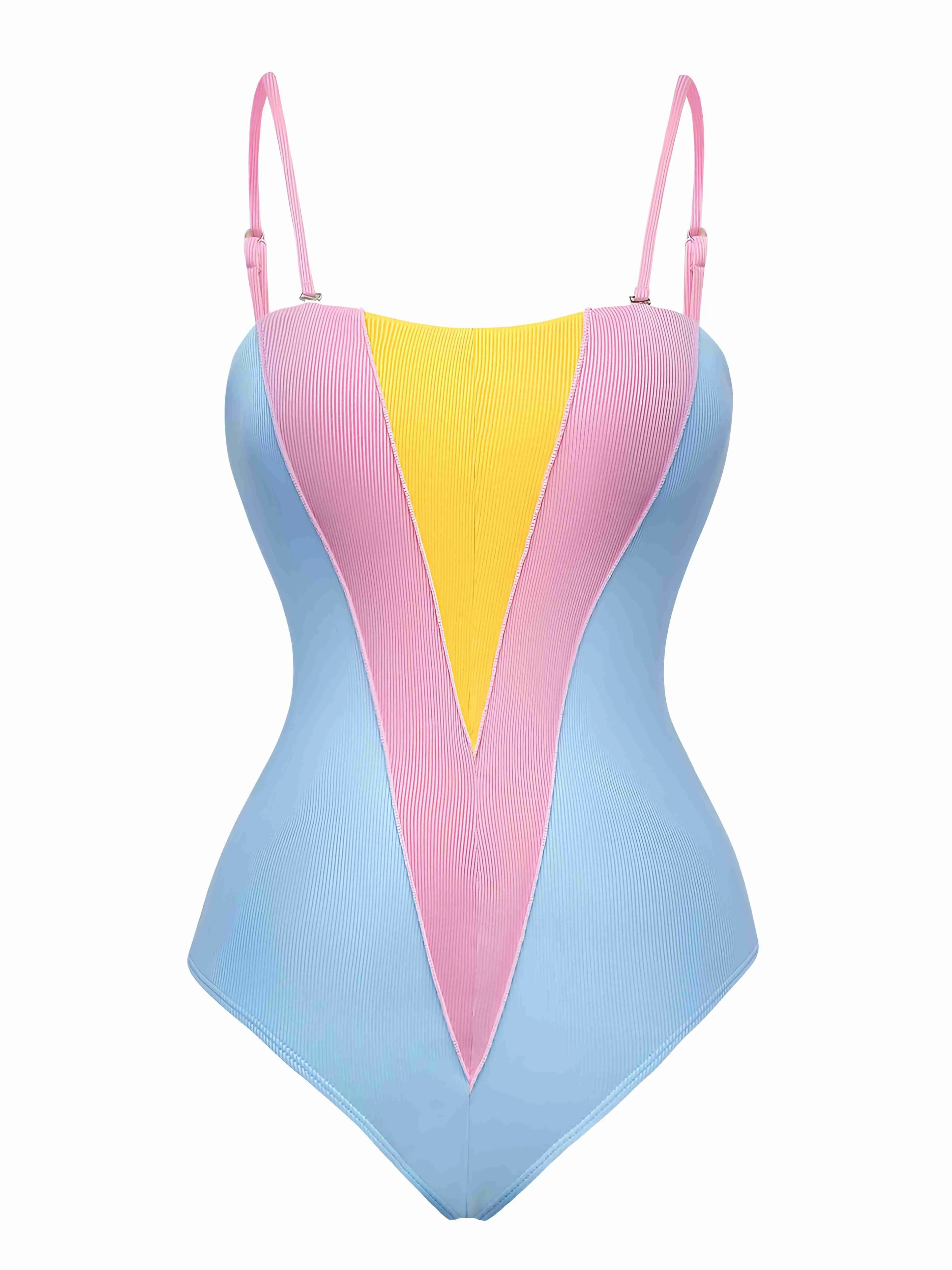 Blue 1930s Contrast Spaghetti Straps One-Piece Swimsuit sold by Retro Stage