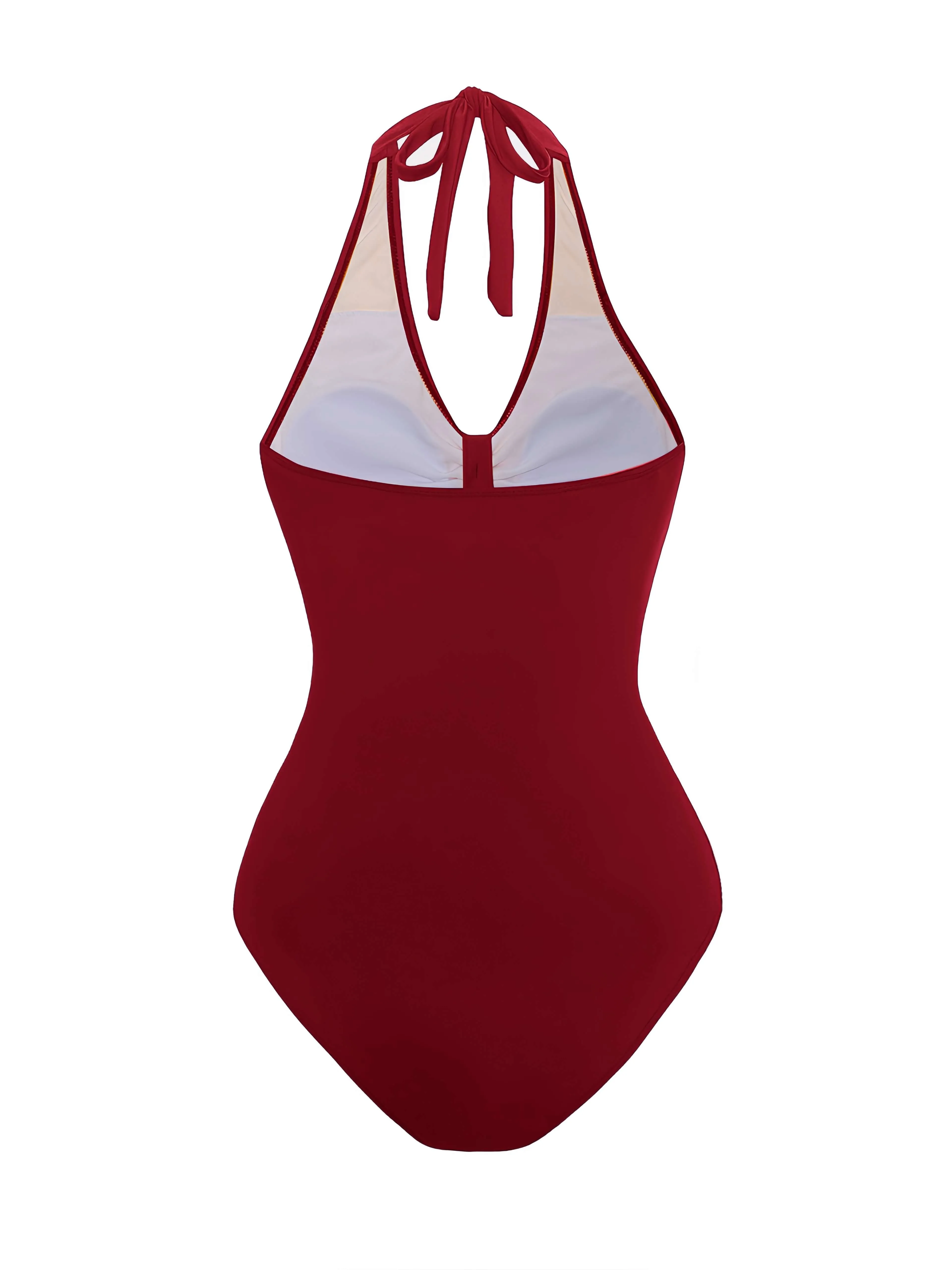 1950s Solid V-Neck Ruched Halter One-Piece Swimsuit sold by Retro Stage product image thumbnail 2