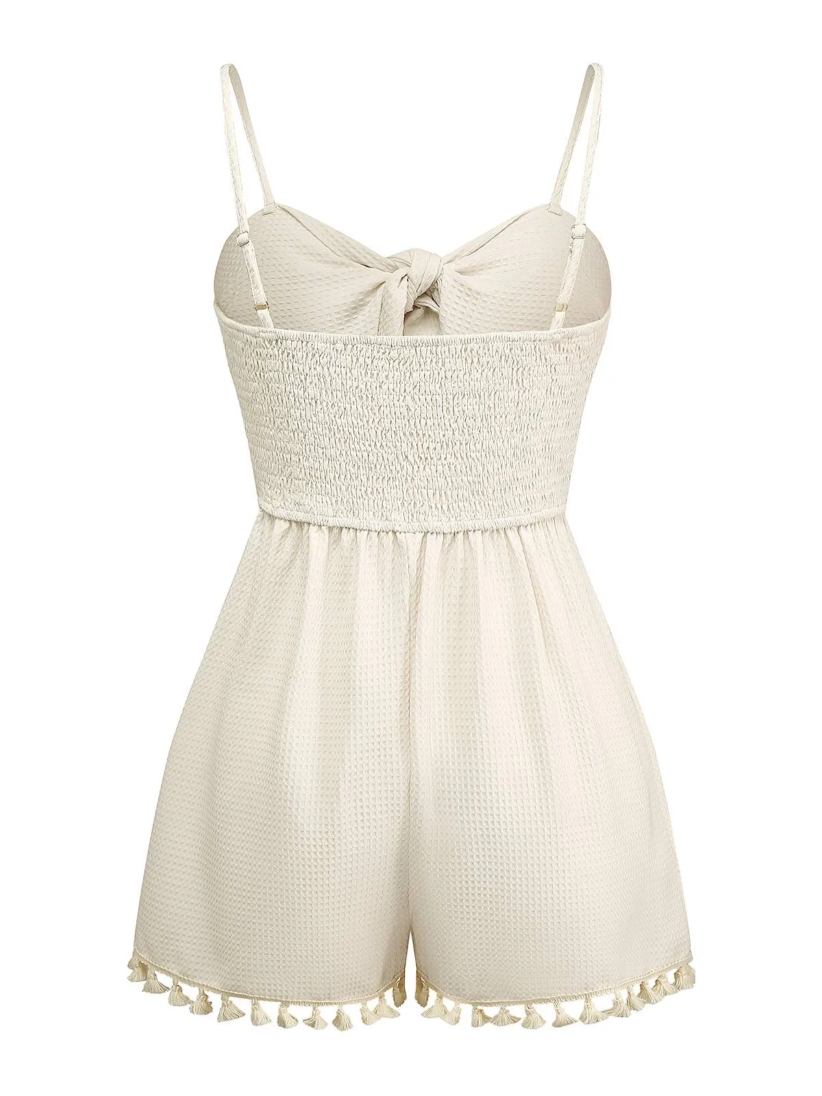Beige 1950s Solid Spaghetti Straps Smocked Romper sold by Retro Stage product image thumbnail 2