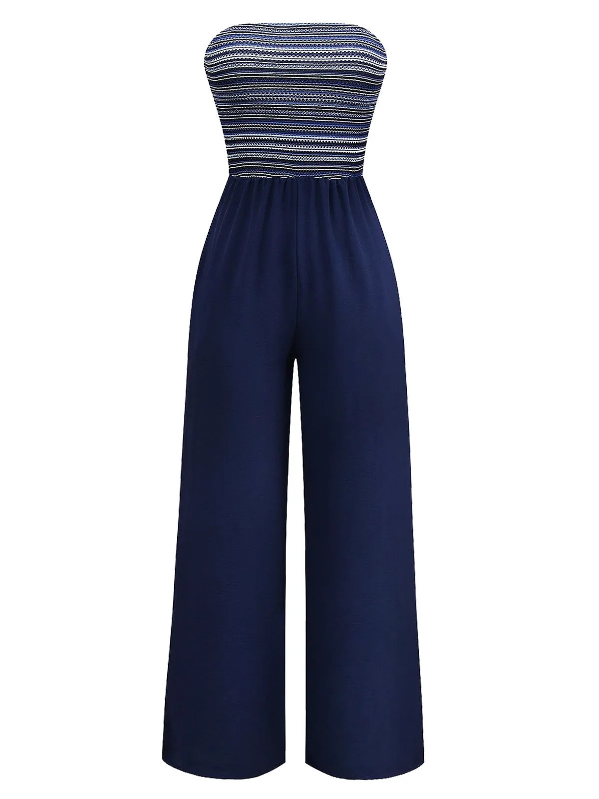 Deep Blue 1950s Stripes Bandeau Jumpsuit sold by Retro Stage