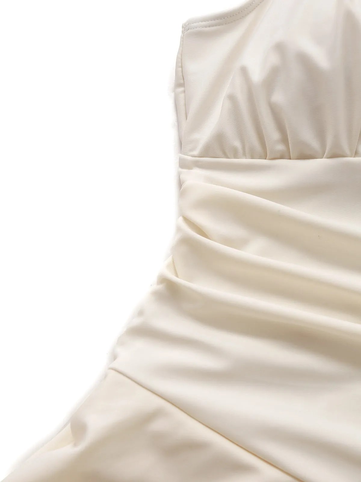 Beige 1940s Solid One-Shoulder Ruched Swim Dress sold by Retro Stage product image thumbnail 4