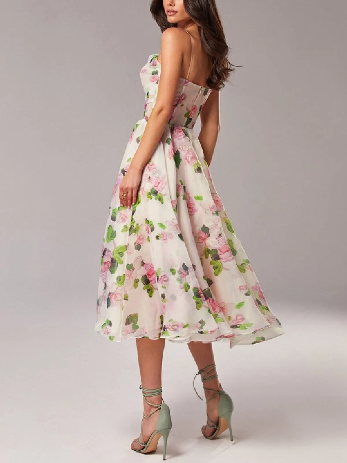 Multicolor 1940s Organza Floral Spaghetti Straps Dress sold by Retro Stage product image thumbnail 3