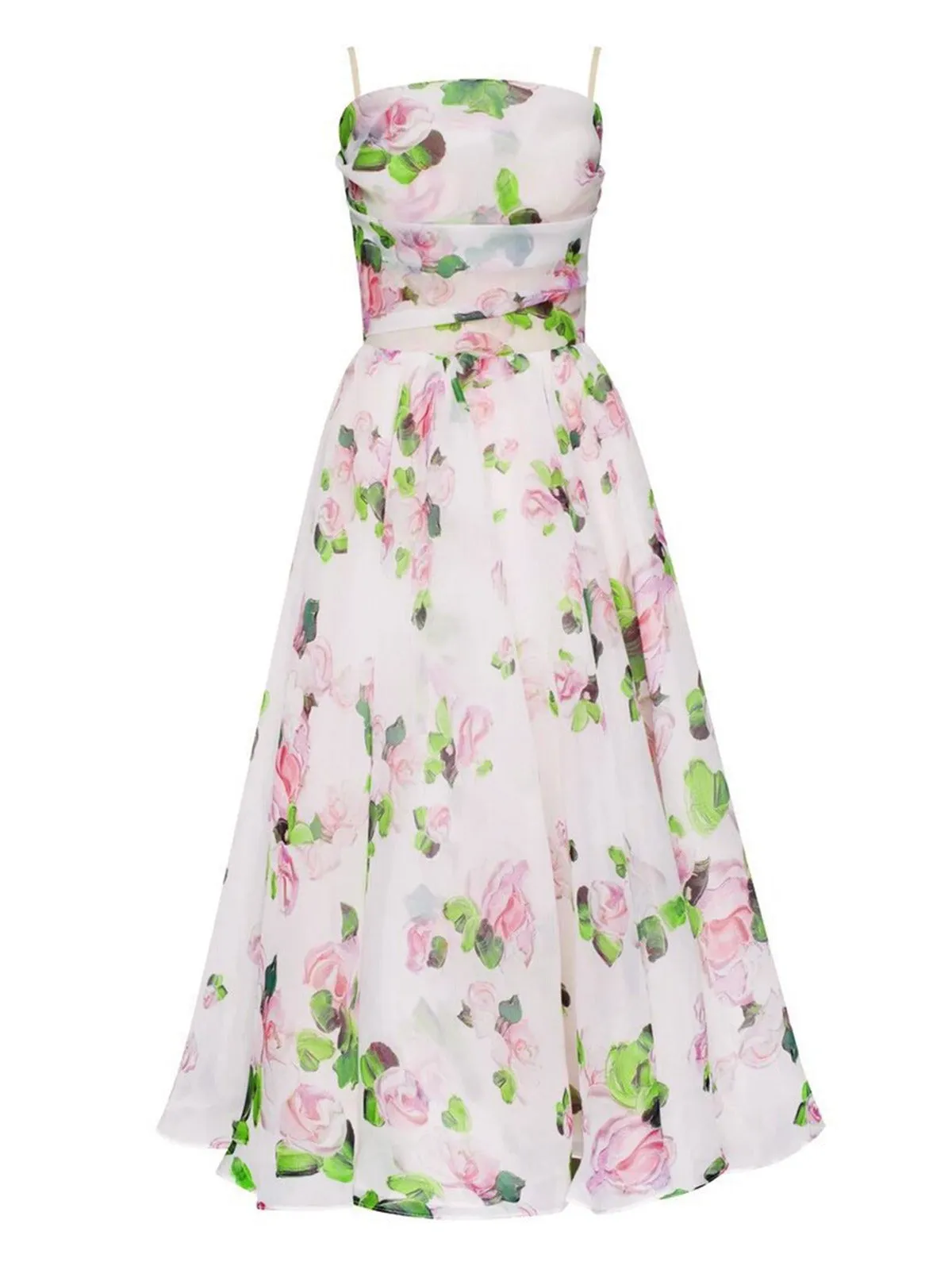 Multicolor 1940s Organza Floral Spaghetti Straps Dress sold by Retro Stage