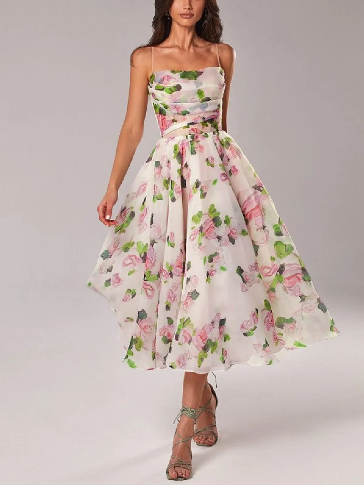 Multicolor 1940s Organza Floral Spaghetti Straps Dress sold by Retro Stage product image thumbnail 2