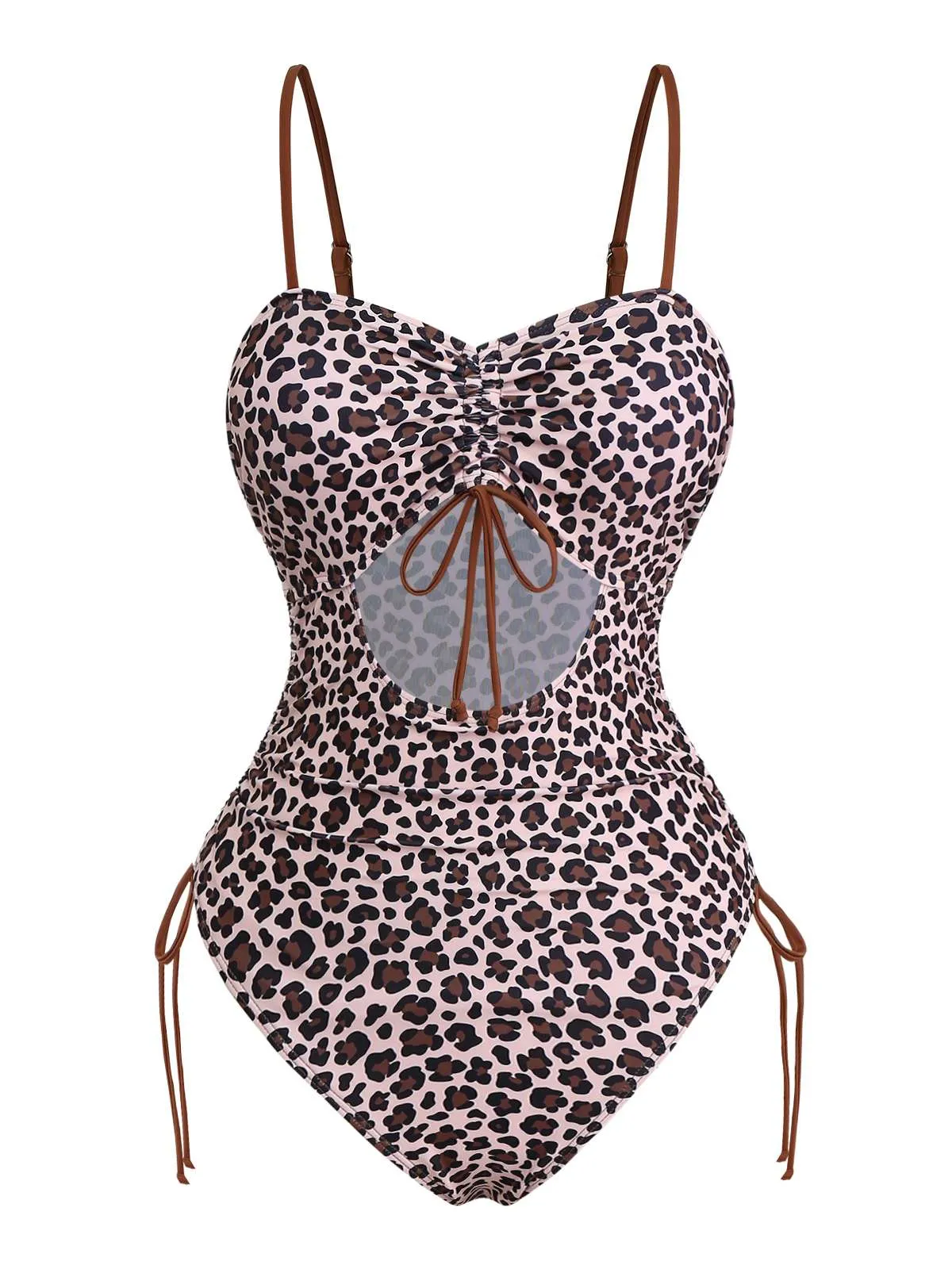 Brown 1940s Leopard Hollow Drawstring Swimsuit sold by Retro Stage
