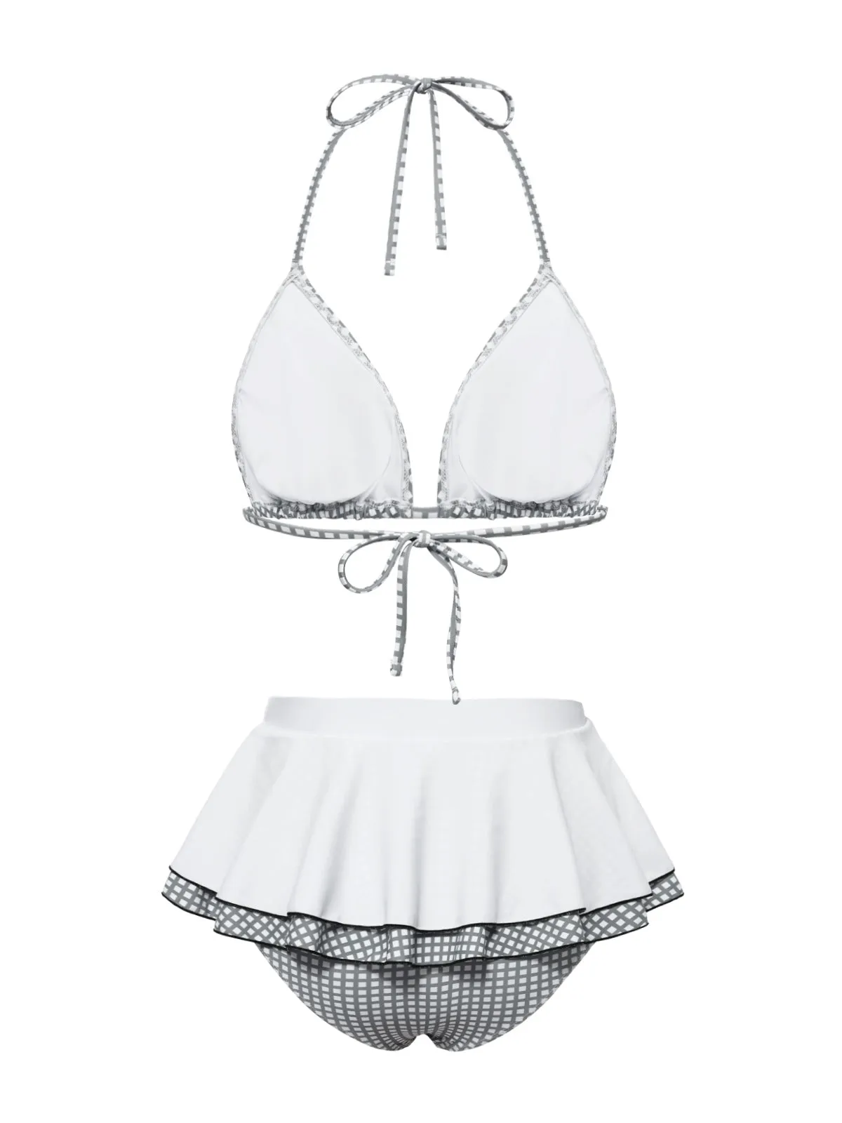 Gray & White 1940s Gingham Plaid Bow Halter Swimsuit sold by Retro Stage product image thumbnail 4
