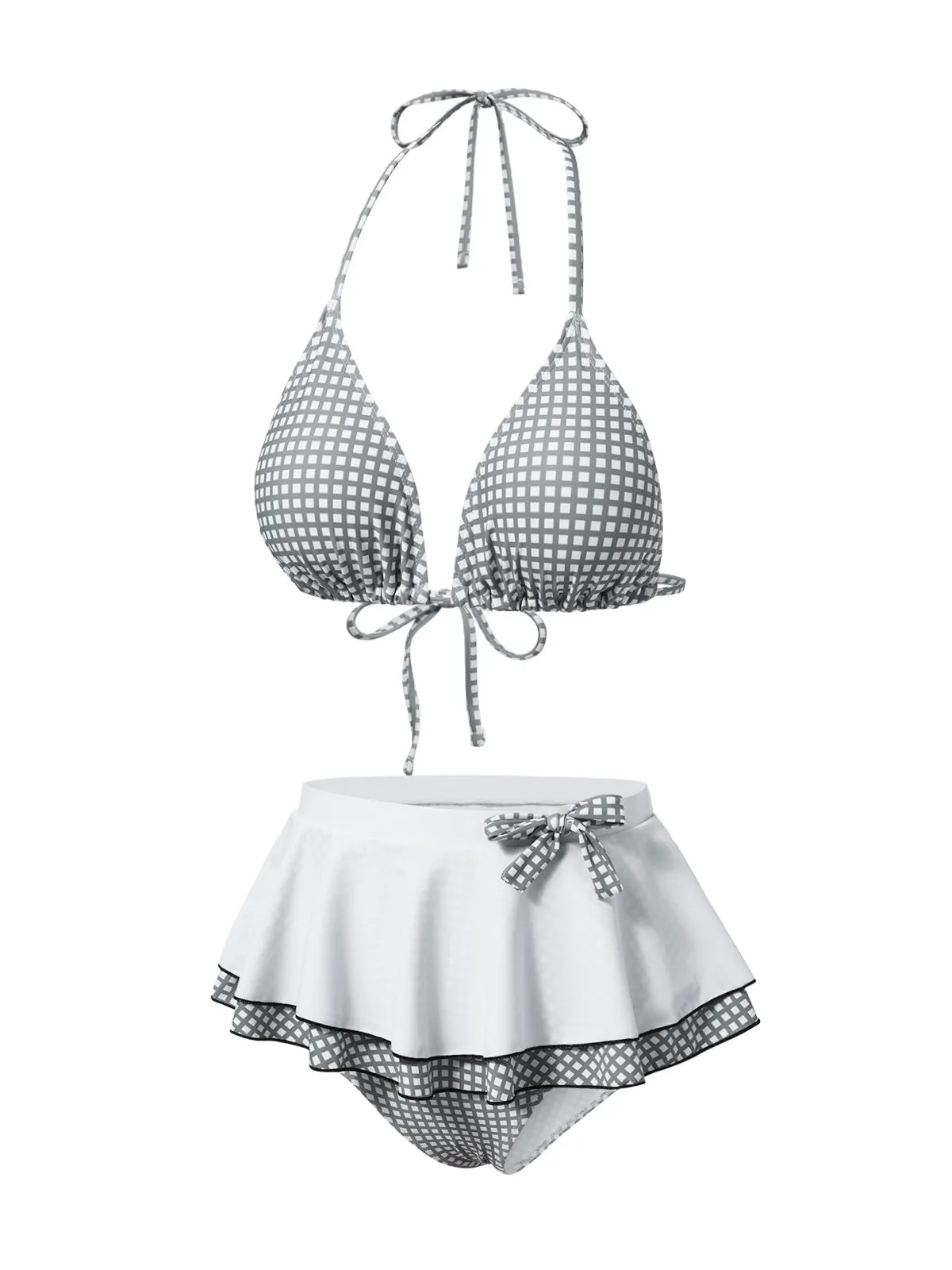 Gray & White 1940s Gingham Plaid Bow Halter Swimsuit sold by Retro Stage product image thumbnail 3