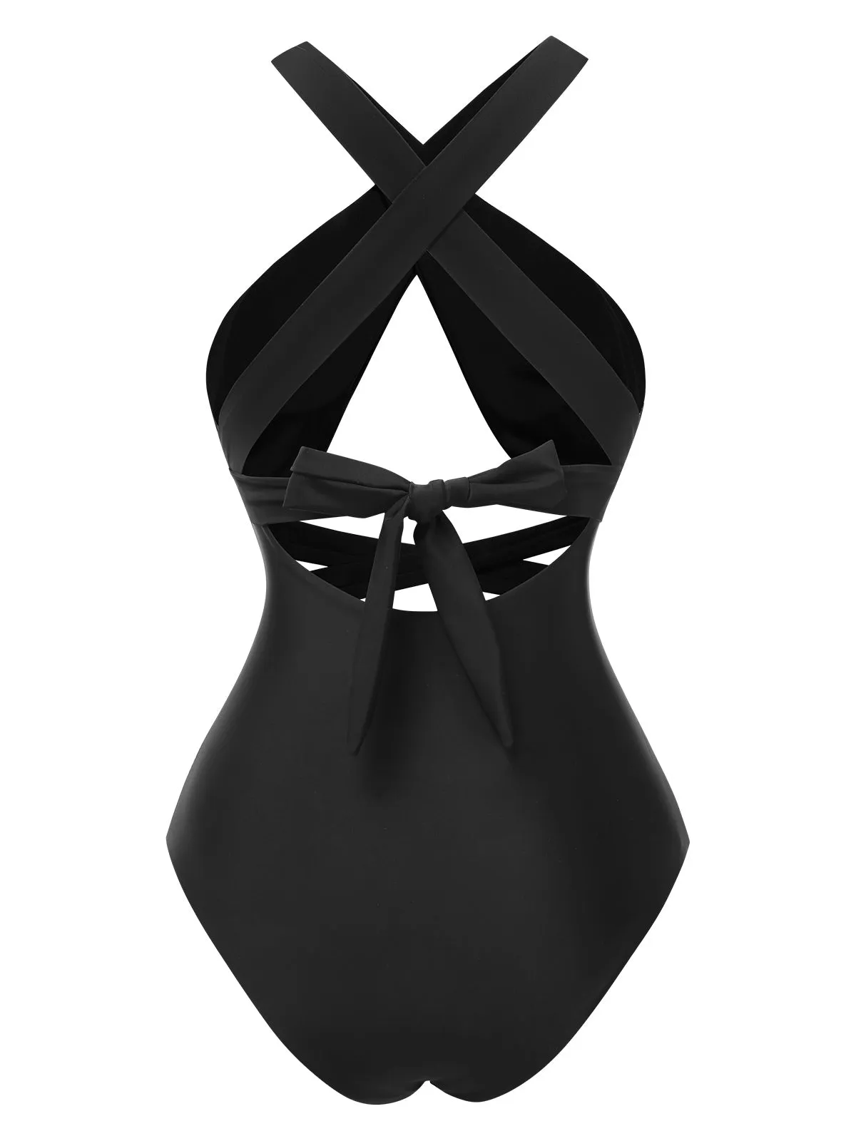 Black 1960s Solid Cross Halter Hollow Tie Back Swimsuit sold by Retro Stage product image thumbnail 3