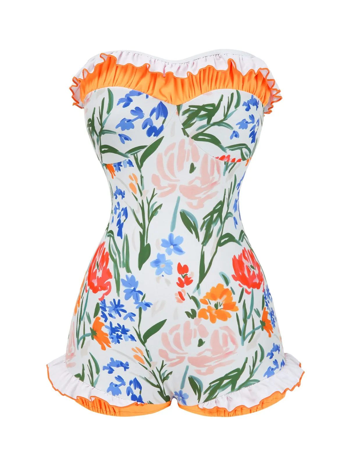 Multicolor 1960s Painted Floral Bandeau One-Piece Swimsuit sold by Retro Stage product image thumbnail 3