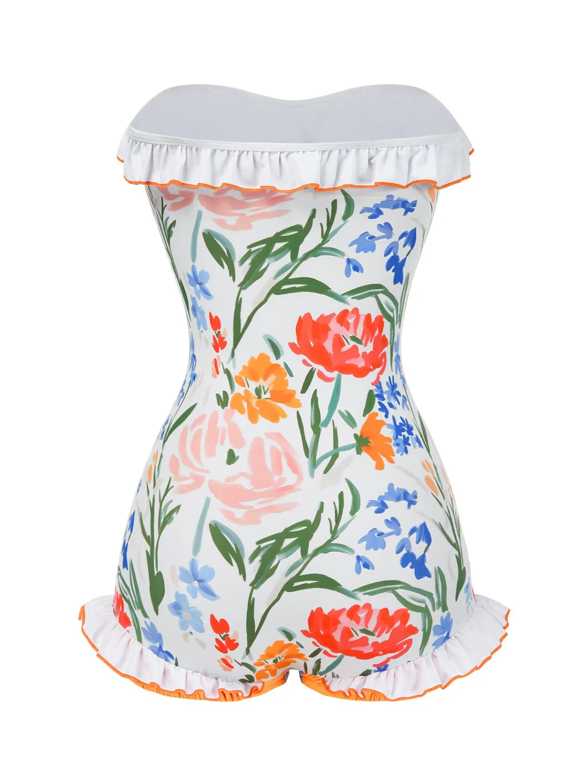 Multicolor 1960s Painted Floral Bandeau One-Piece Swimsuit sold by Retro Stage product image thumbnail 5