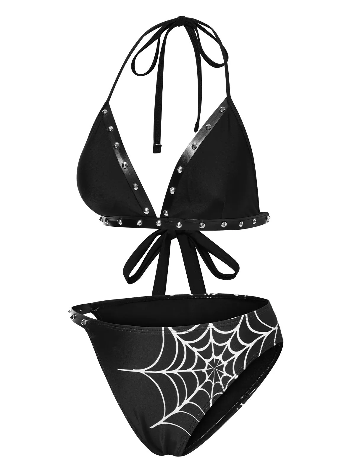Black 1980s Gothic Spider Web Rivets Bikini Set sold by Retro Stage product image thumbnail 3