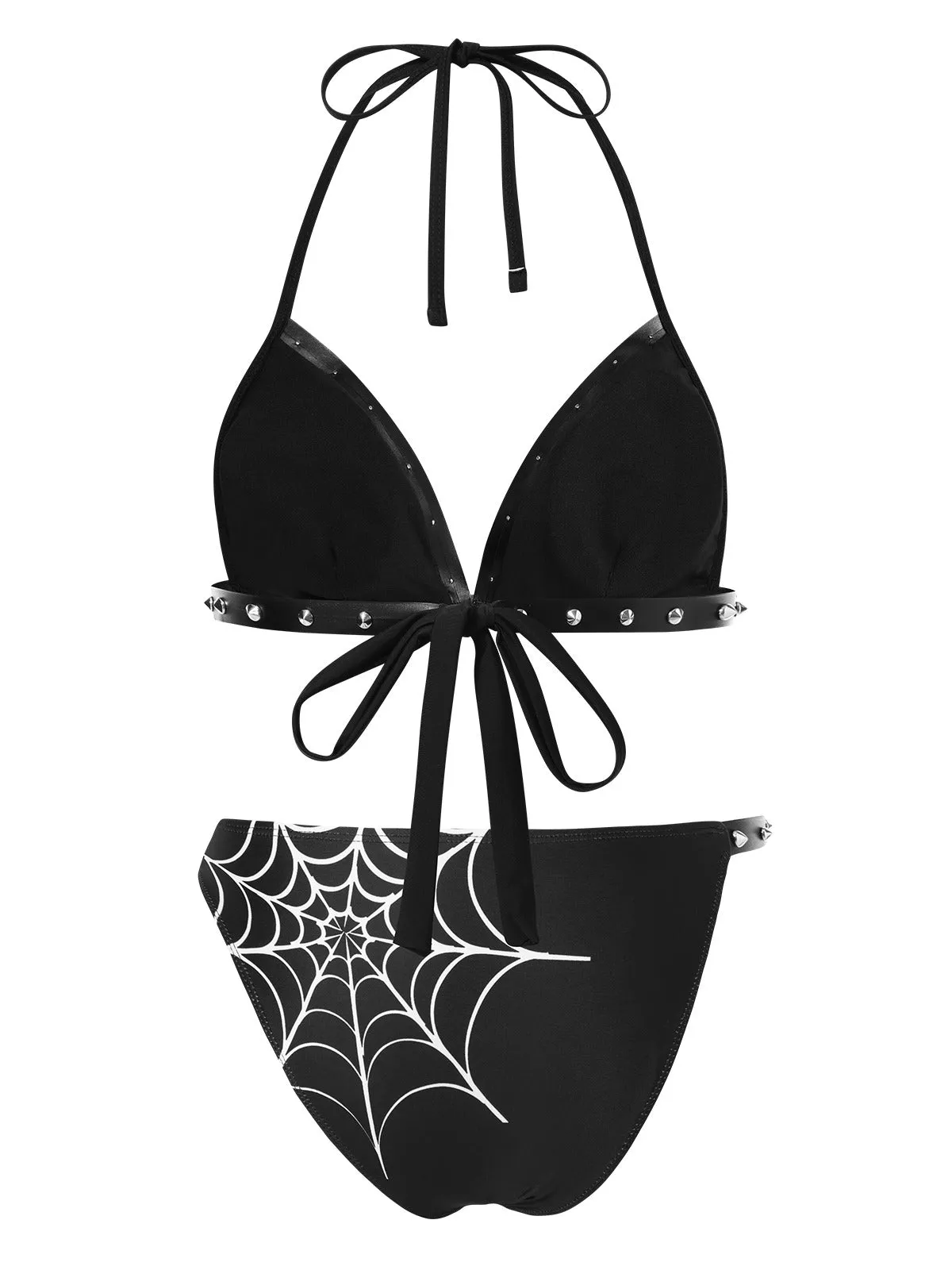 Black 1980s Gothic Spider Web Rivets Bikini Set sold by Retro Stage product image thumbnail 4