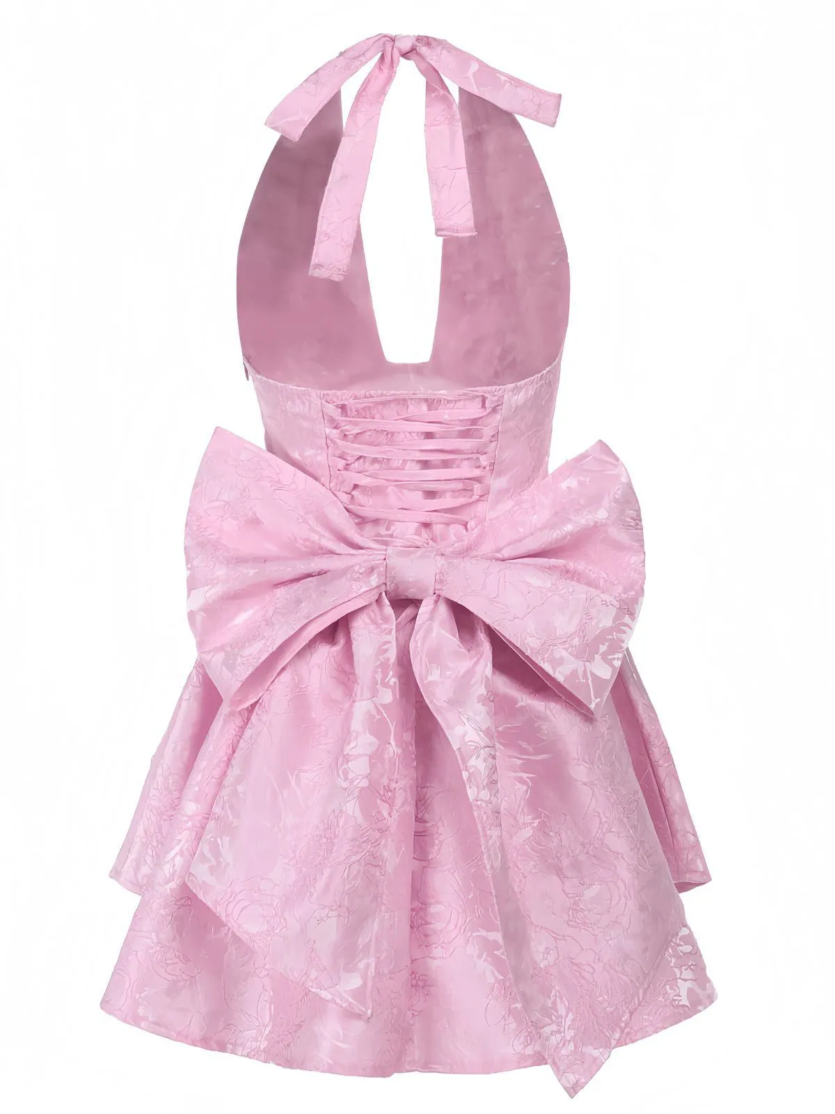 Pink 1960s Back Bow Jacquard Floral Dress sold by Retro Stage product image thumbnail 5