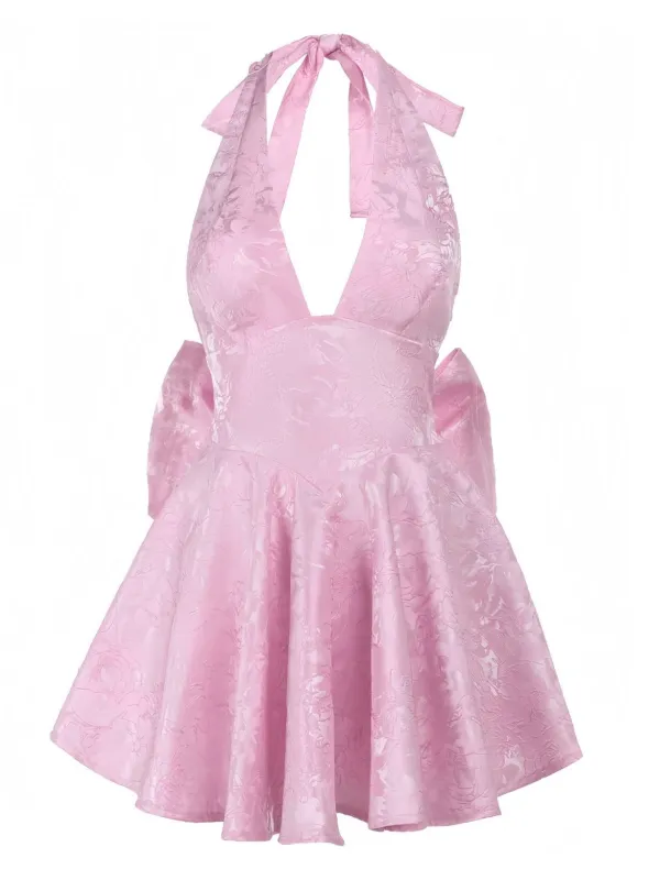 Pink 1960s Back Bow Jacquard Floral Dress sold by Retro Stage