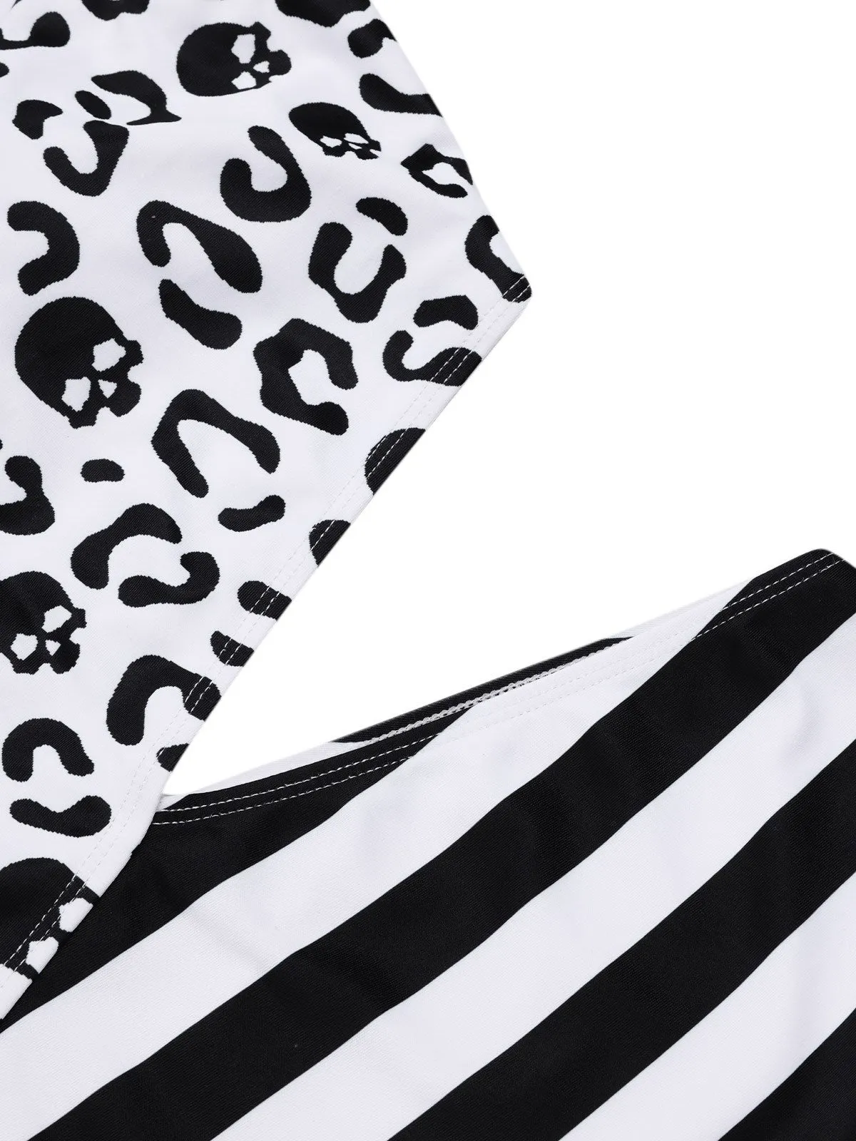 Black 1980s One-Shoulder Hollow Skull Stripe Swimsuit sold by Retro Stage product image thumbnail 5