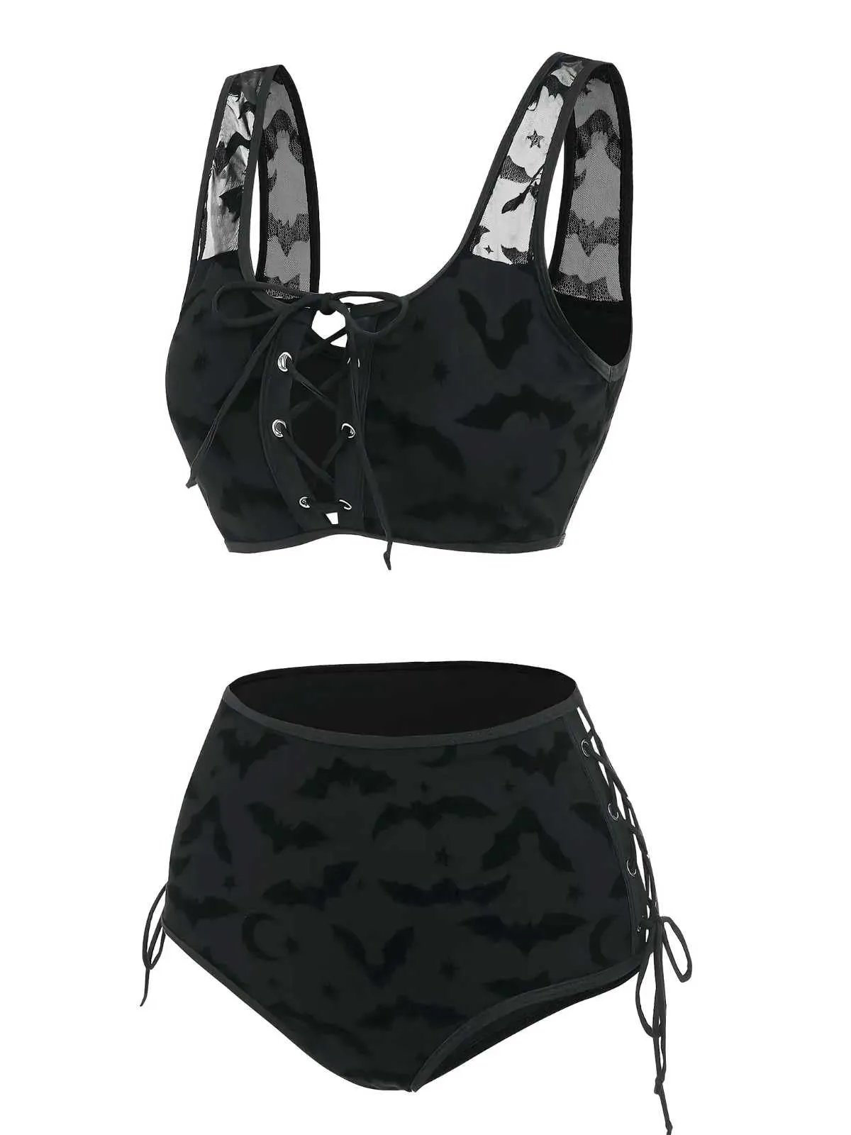 Black 1980s Strap Bat Mesh Gothic Bikini Set sold by Retro Stage product image thumbnail 2