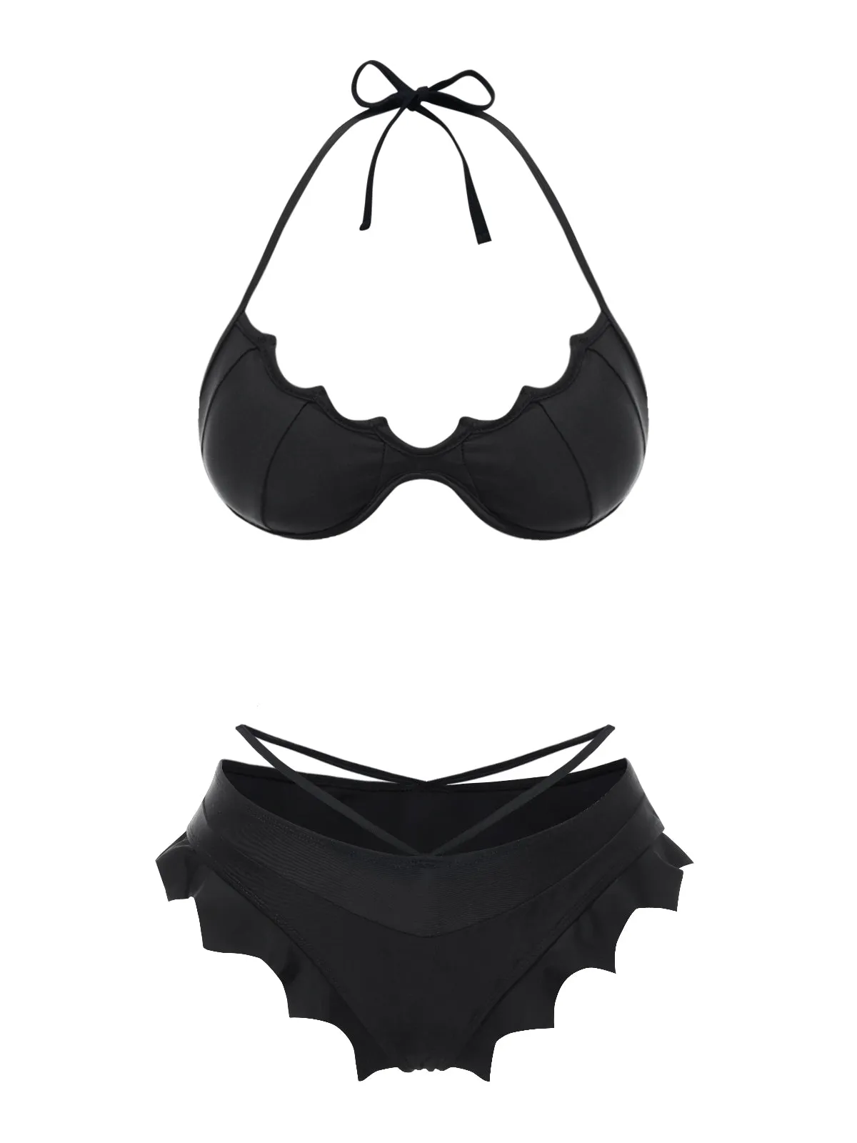 Black 1980s Solid Gothic Bat Wings Bikini Set sold by Retro Stage product image thumbnail 2