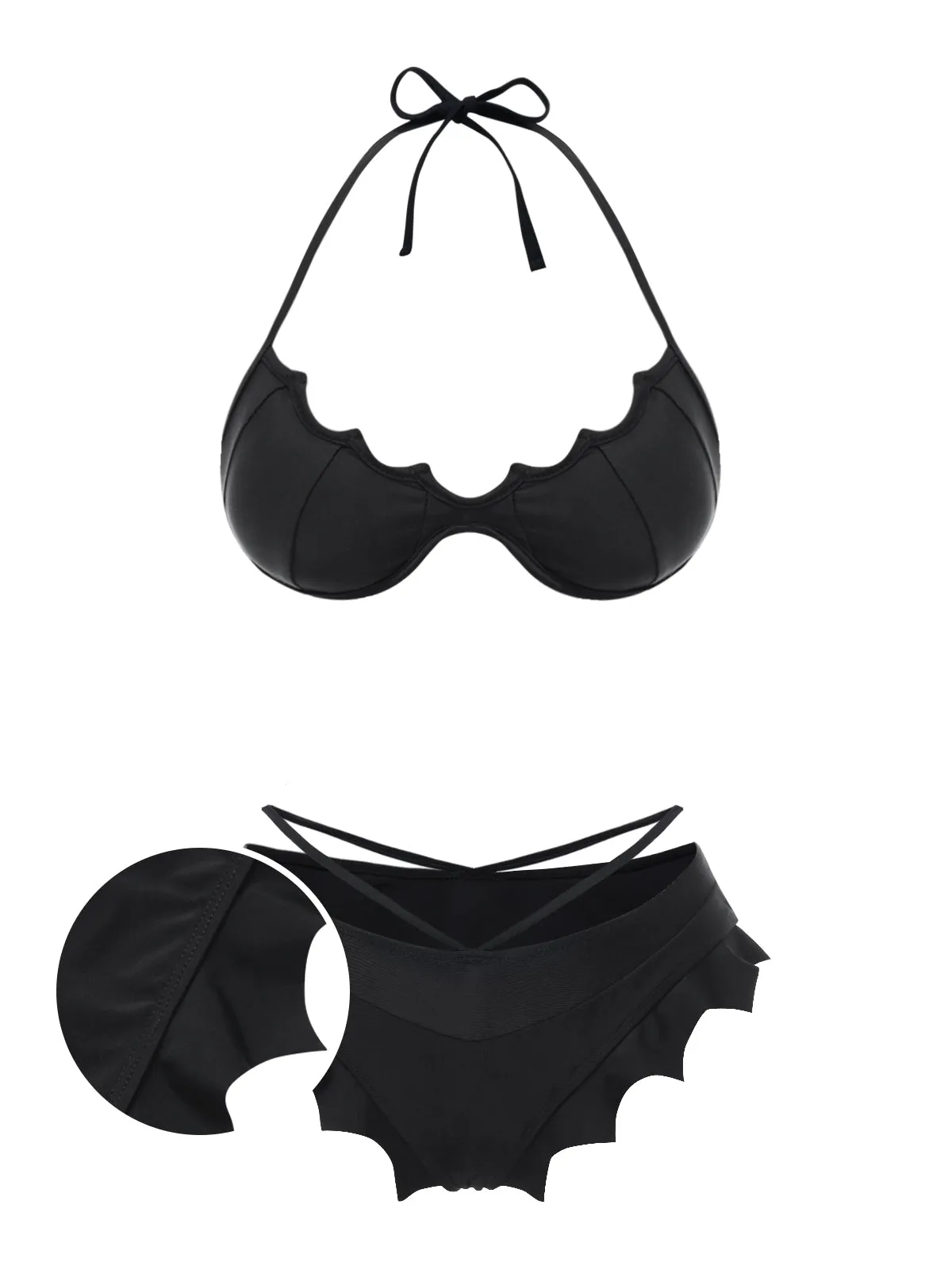 Black 1980s Solid Gothic Bat Wings Bikini Set sold by Retro Stage