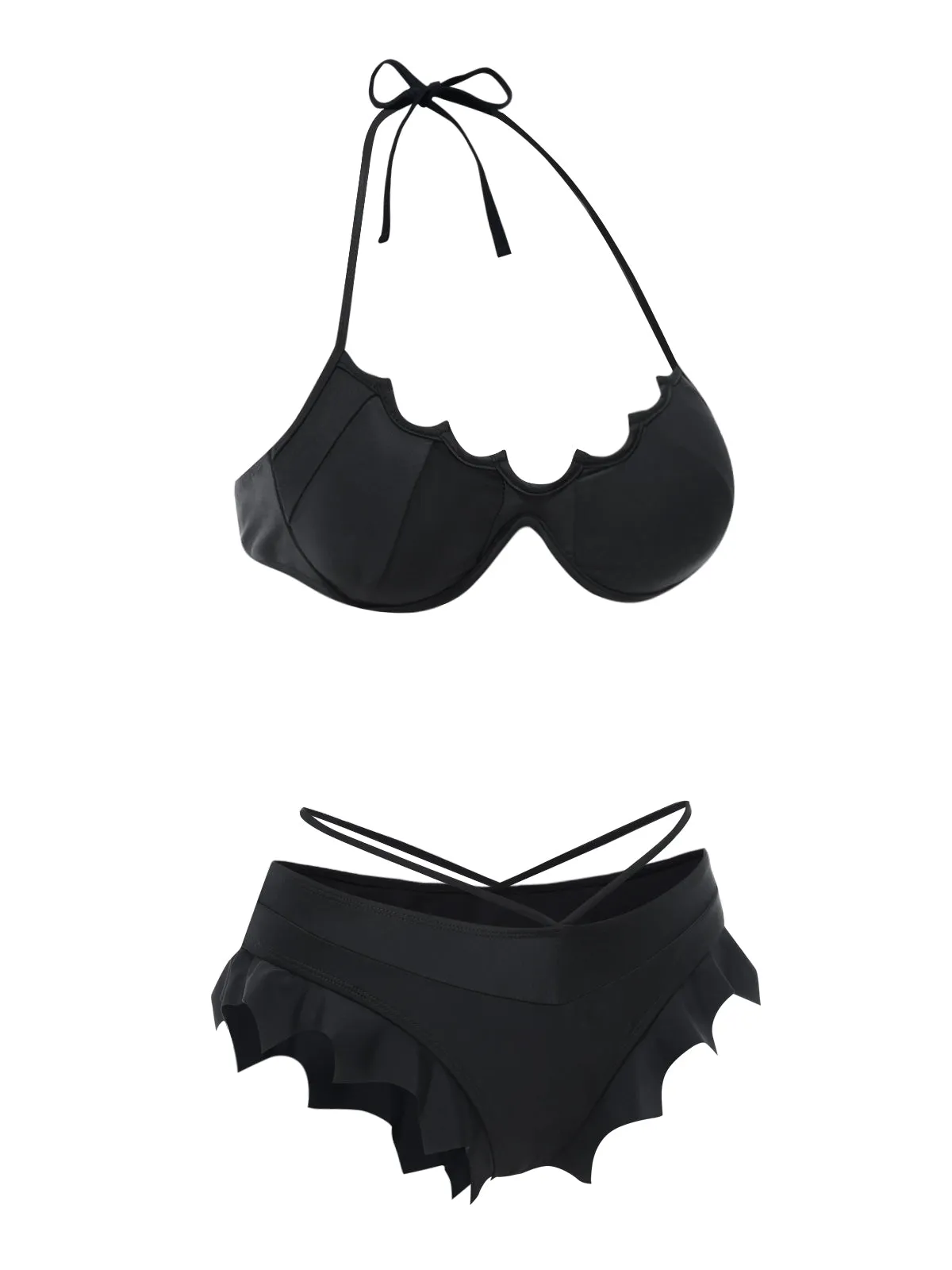 Black 1980s Solid Gothic Bat Wings Bikini Set sold by Retro Stage product image thumbnail 3