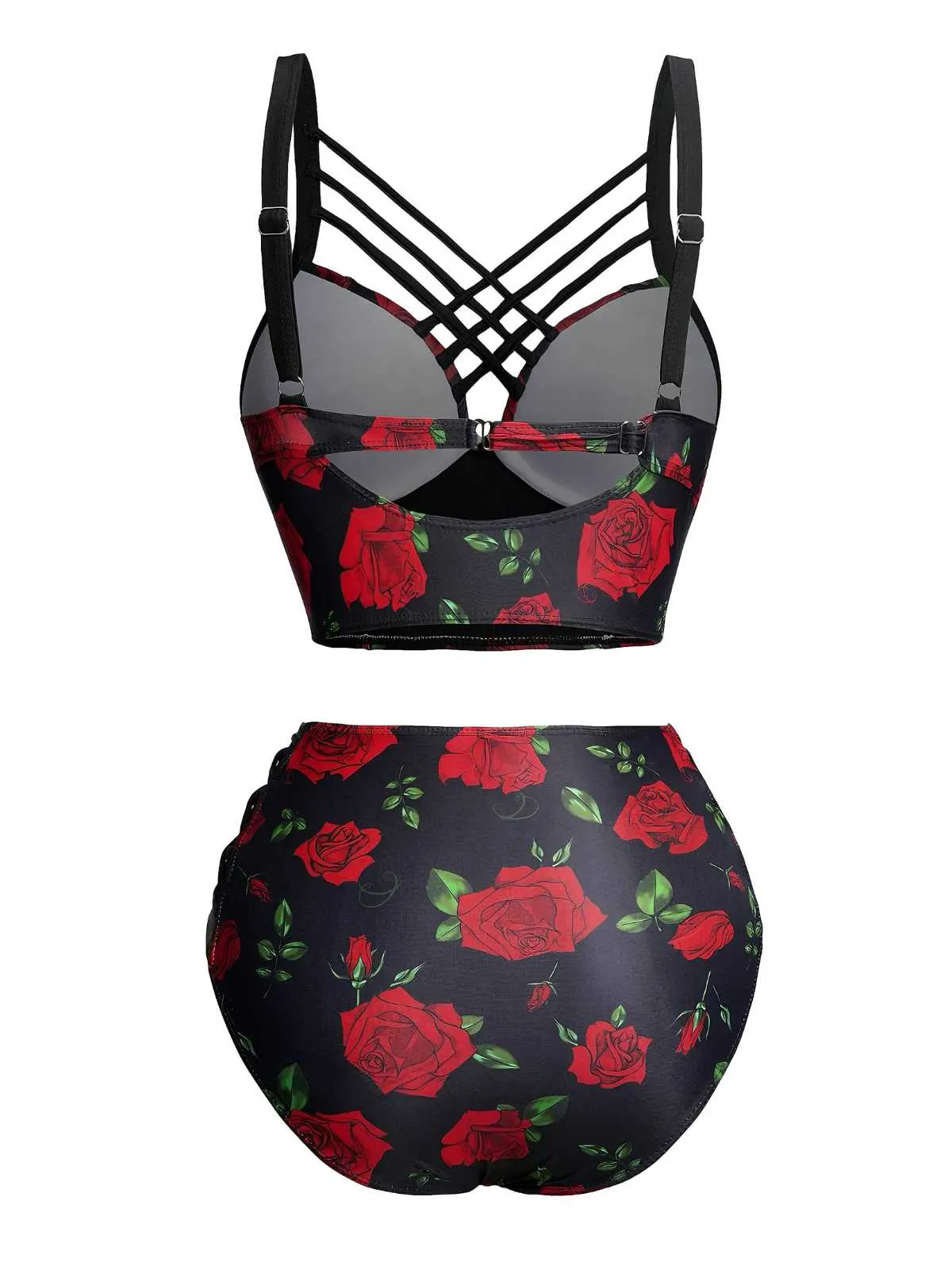Black 1980s Strap Roses Gothic Bikini Set sold by Retro Stage product image thumbnail 2