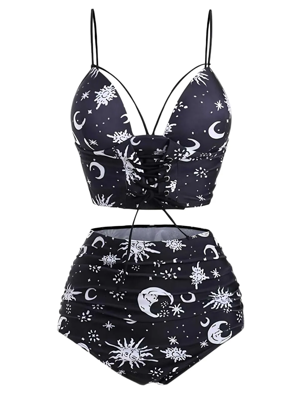 Black 1980s Strap Galaxy Print Gothic Bikini Set sold by Retro Stage