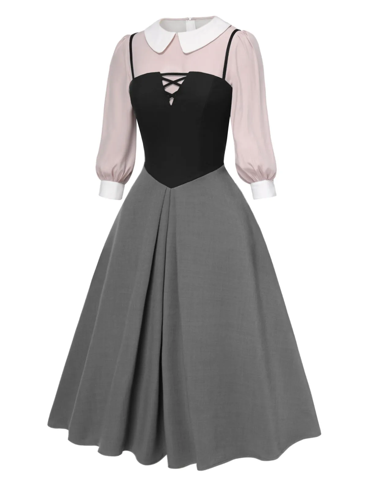 2PCS 1940s Colorblock Pink Blouse & Gray Dress sold by Retro Stage product image thumbnail 4